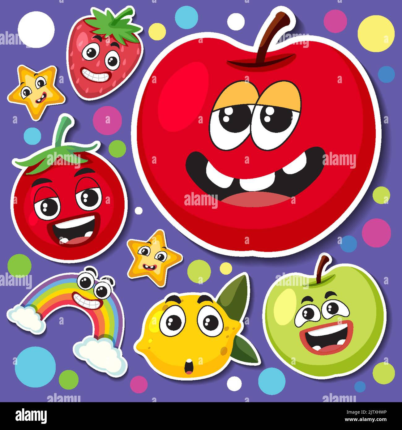 Cute fruits sticker seamless pattern illustration Stock Vector Image ...