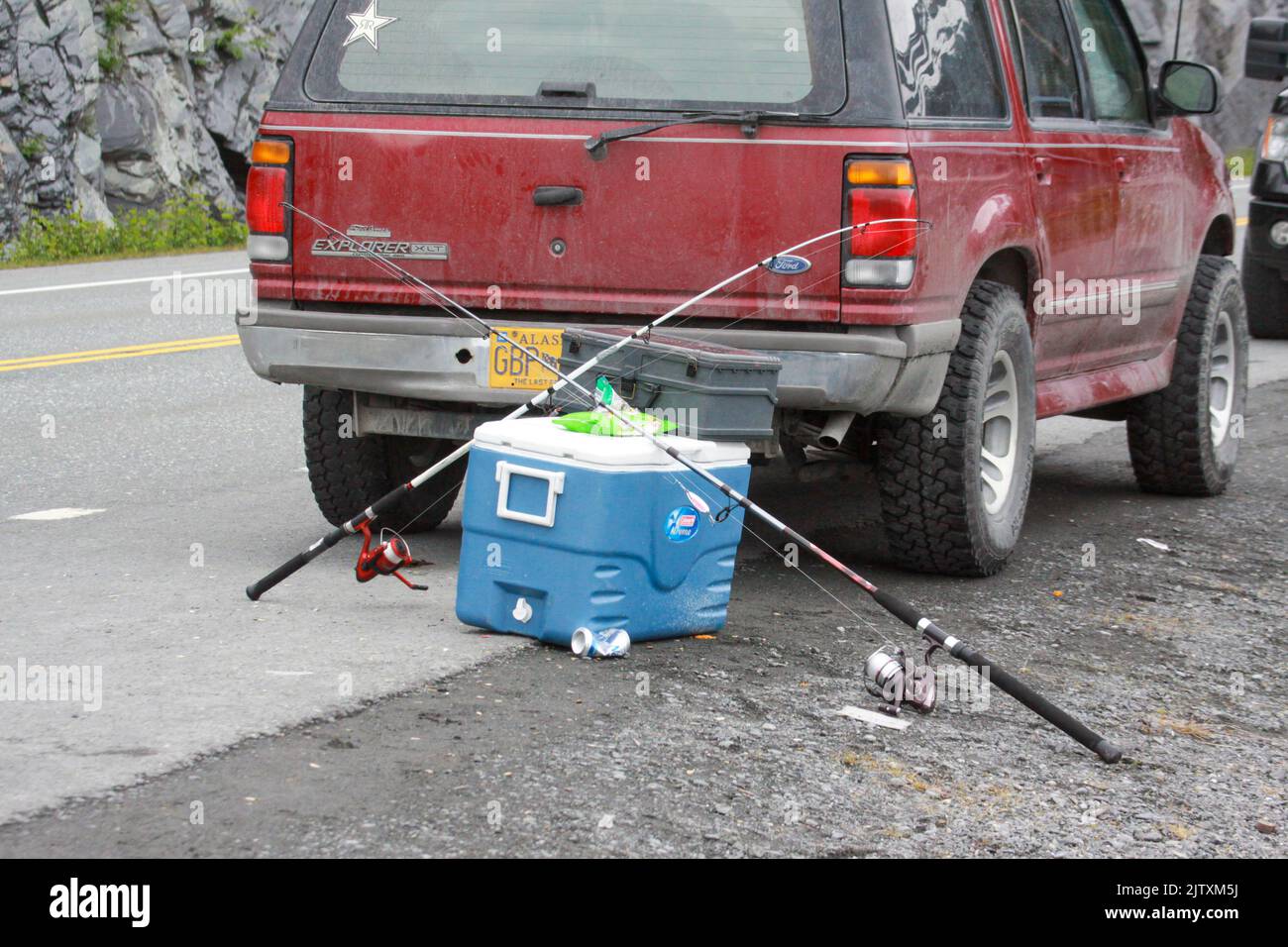Local residents fish for Salmon at Valdez, Alaska Stock Photo