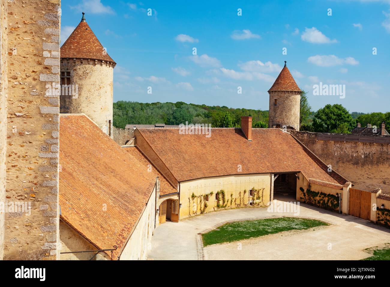 Court in Blandy-les-Tours medieval castle with old walls Stock Photo