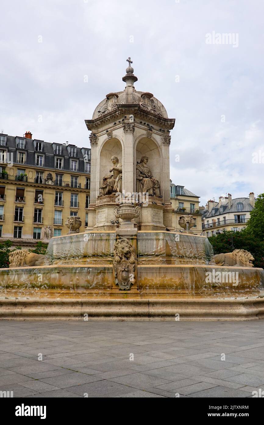Saint Sulpice Fountains, Paris, France Stock Photo