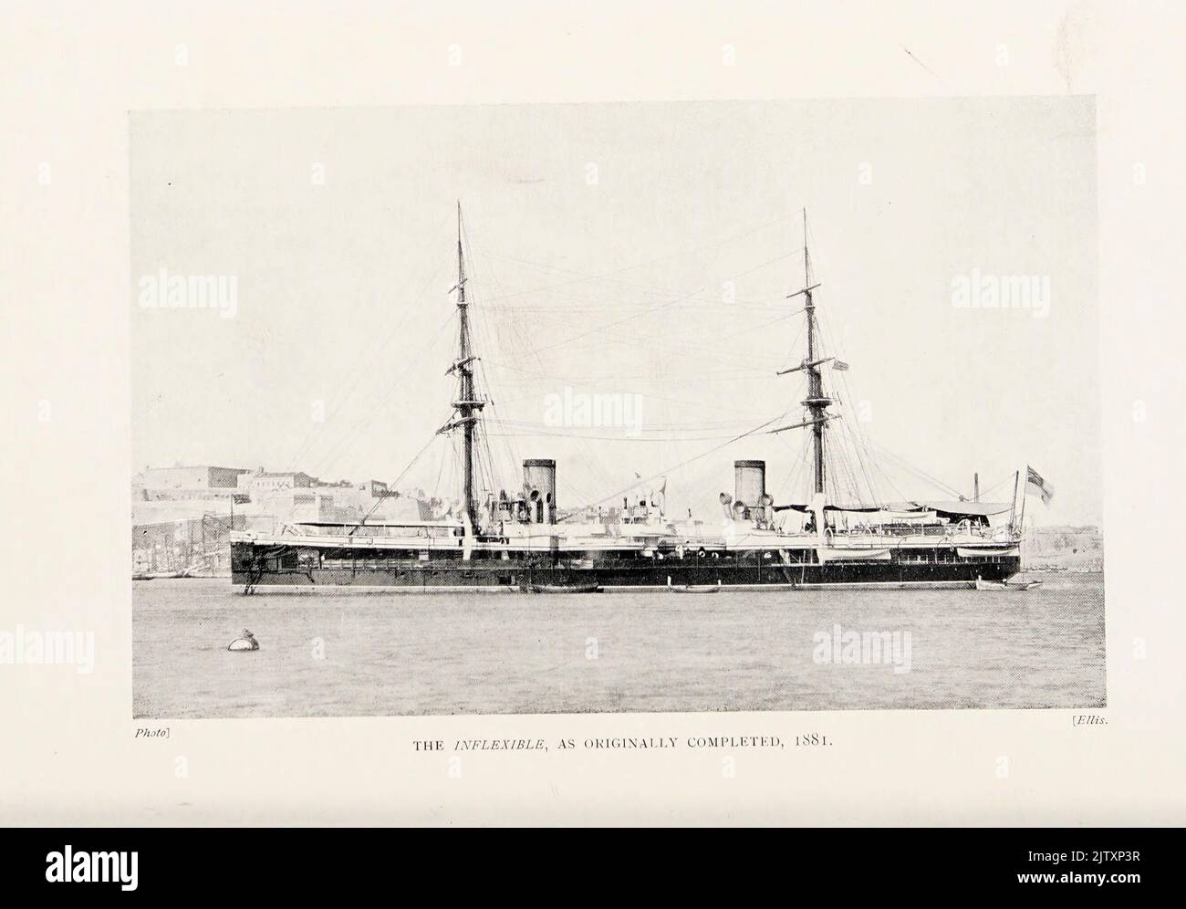 HMS Inflexible as originally completed 1881 from the book ' The British battle fleet : its inception and growth throughout the centuries to the present day ' Volume 2 by Jane, Fred T., 1865-1916 Publication date 1915 Stock Photo