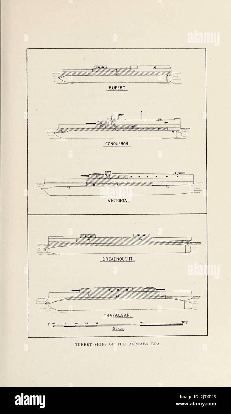 Turret-Ships of the Barnaby Era from the book ' The British battle fleet : its inception and growth throughout the centuries to the present day ' Volume 2 by Jane, Fred T., 1865-1916 Publication date 1915 Stock Photo