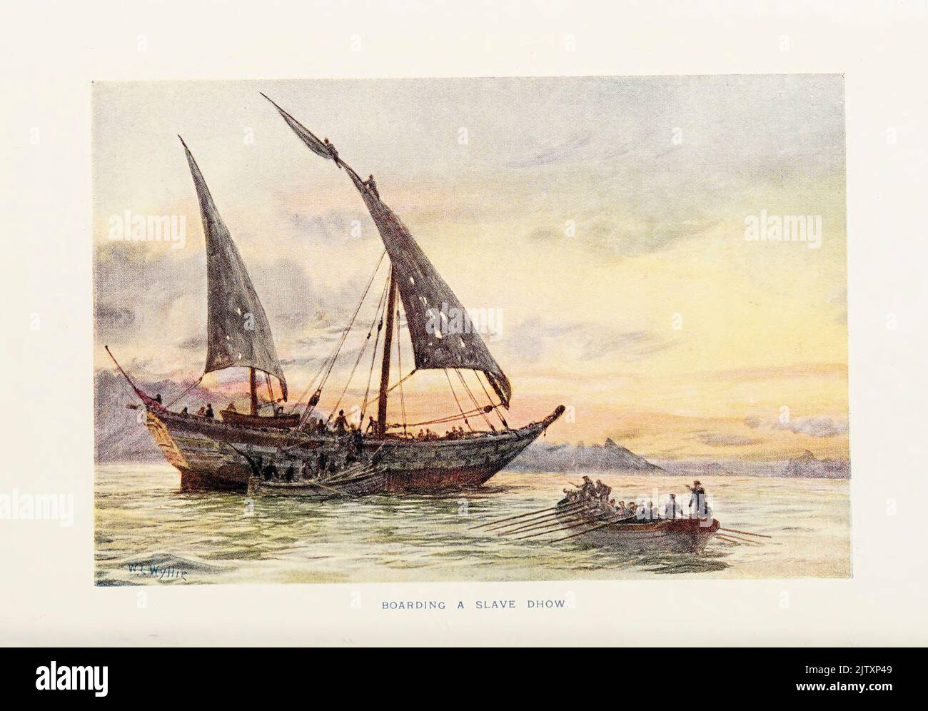 BOARDING A SLAVE DHOW from pictures by William Lionel Wyllie in the book ' The British battle fleet : its inception and growth throughout the centuries to the present day ' Volume 2 by Jane, Fred T., 1865-1916 Publication date 1915 Stock Photo