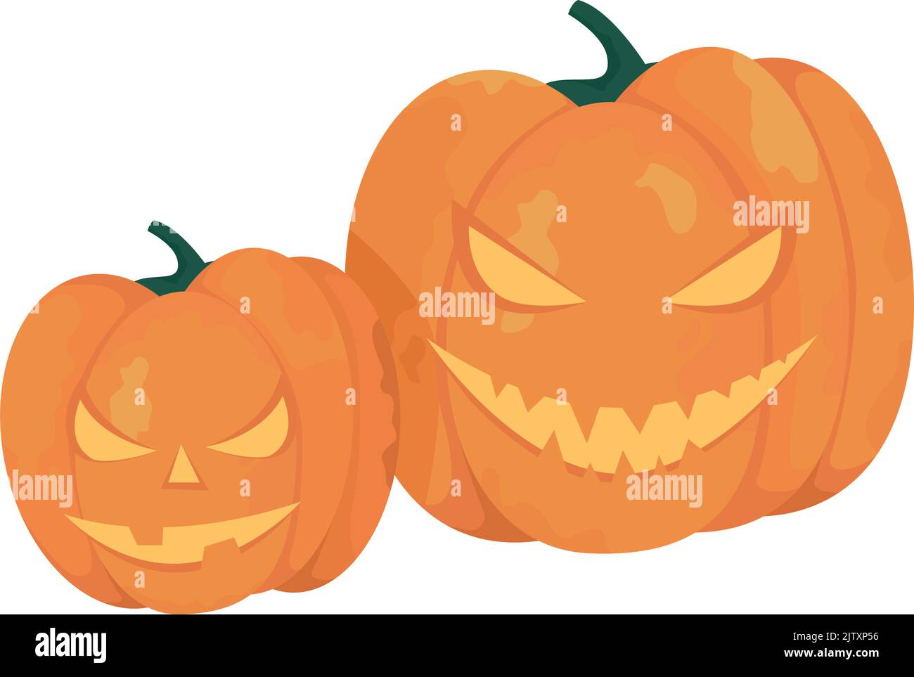 Pumpkins with evil faces semi flat color vector objects Stock Vector