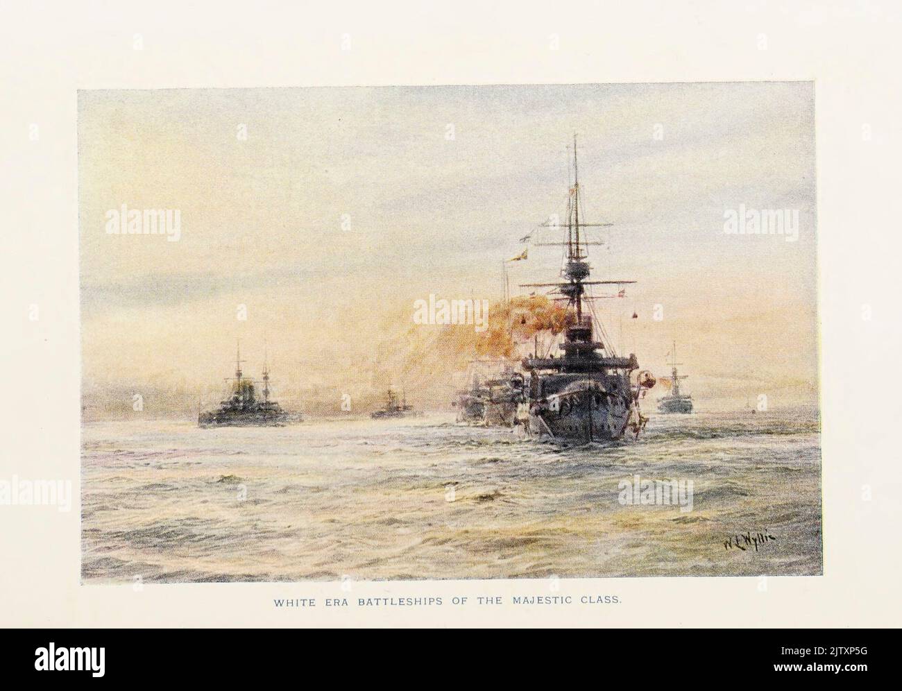 WHITE ERA BATTLESHIPS OF THE MAJESTIC CLASS from pictures by William Lionel Wyllie in the book ' The British battle fleet : its inception and growth throughout the centuries to the present day ' Volume 2 by Jane, Fred T., 1865-1916 Publication date 1915 Stock Photo