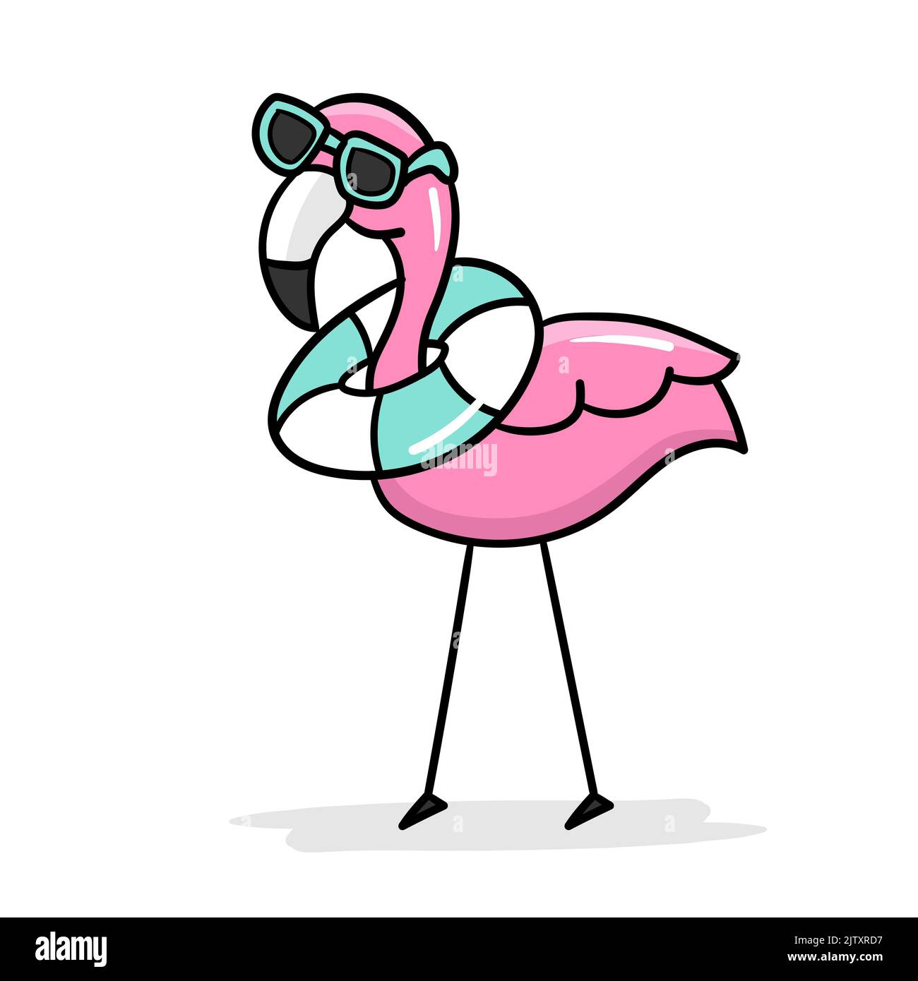 Simple flamingo, outline vector. Cartoon flamingo in sunglasses and a ...