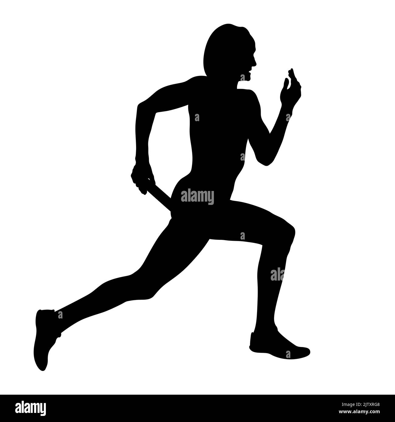 female runner running relay baton black silhouette Stock Photo