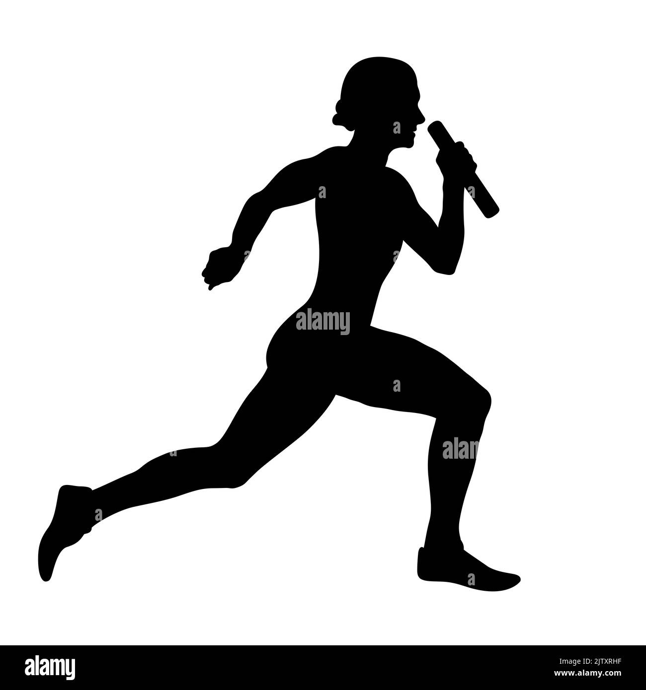 female runner running relay race black silhouette Stock Photo