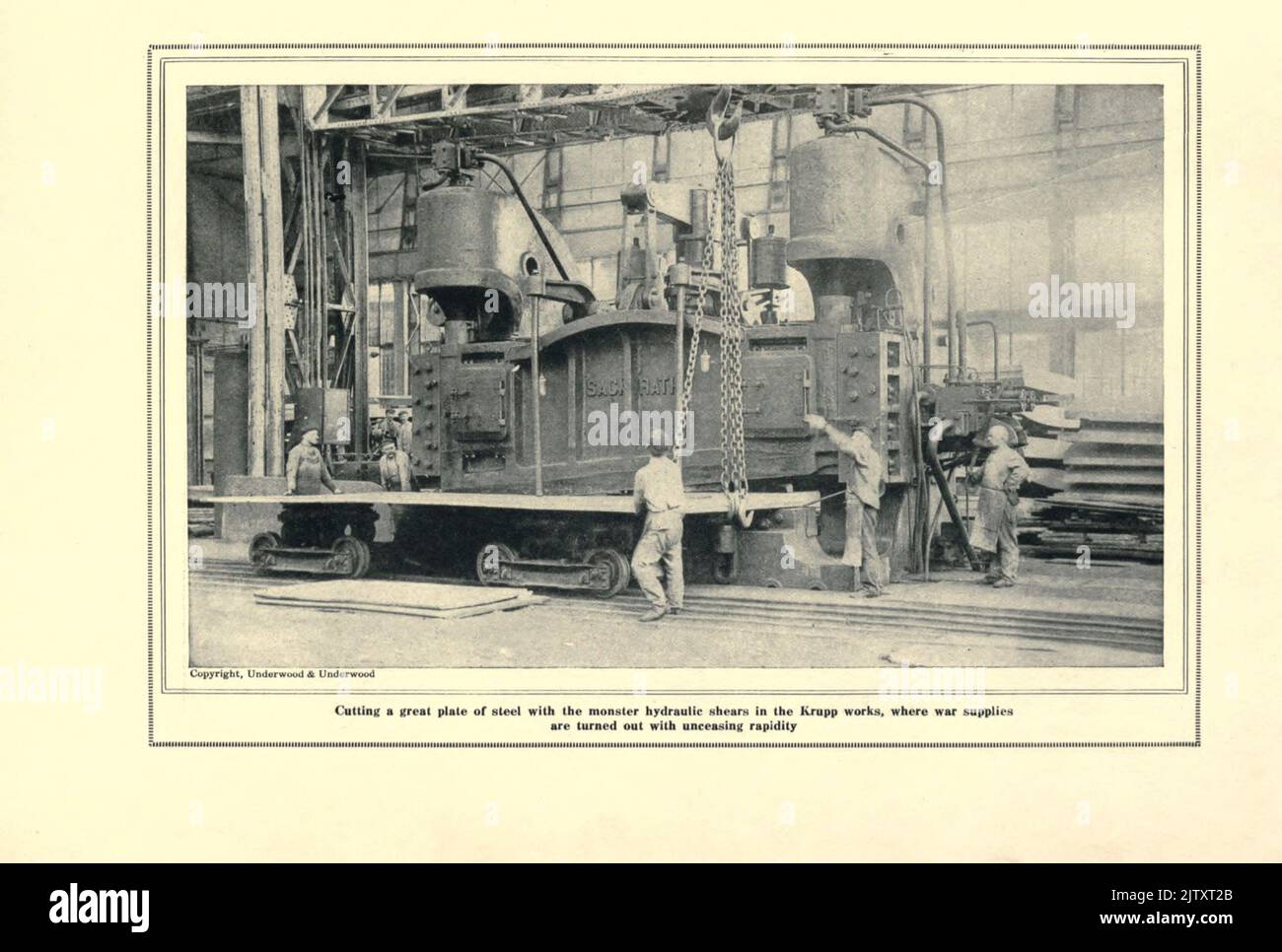 CUTTING A GREAT STEEL PLATE WITH HYDRAULIC SHEARS, Krupp from the book
