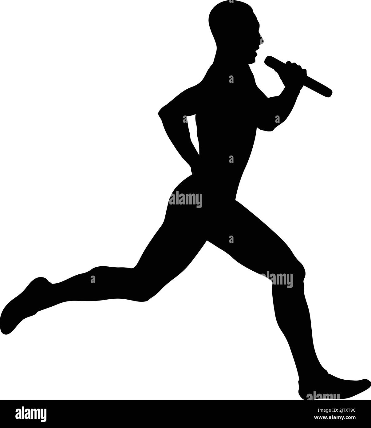 male runner with baton run relay race black silhouette Stock Vector