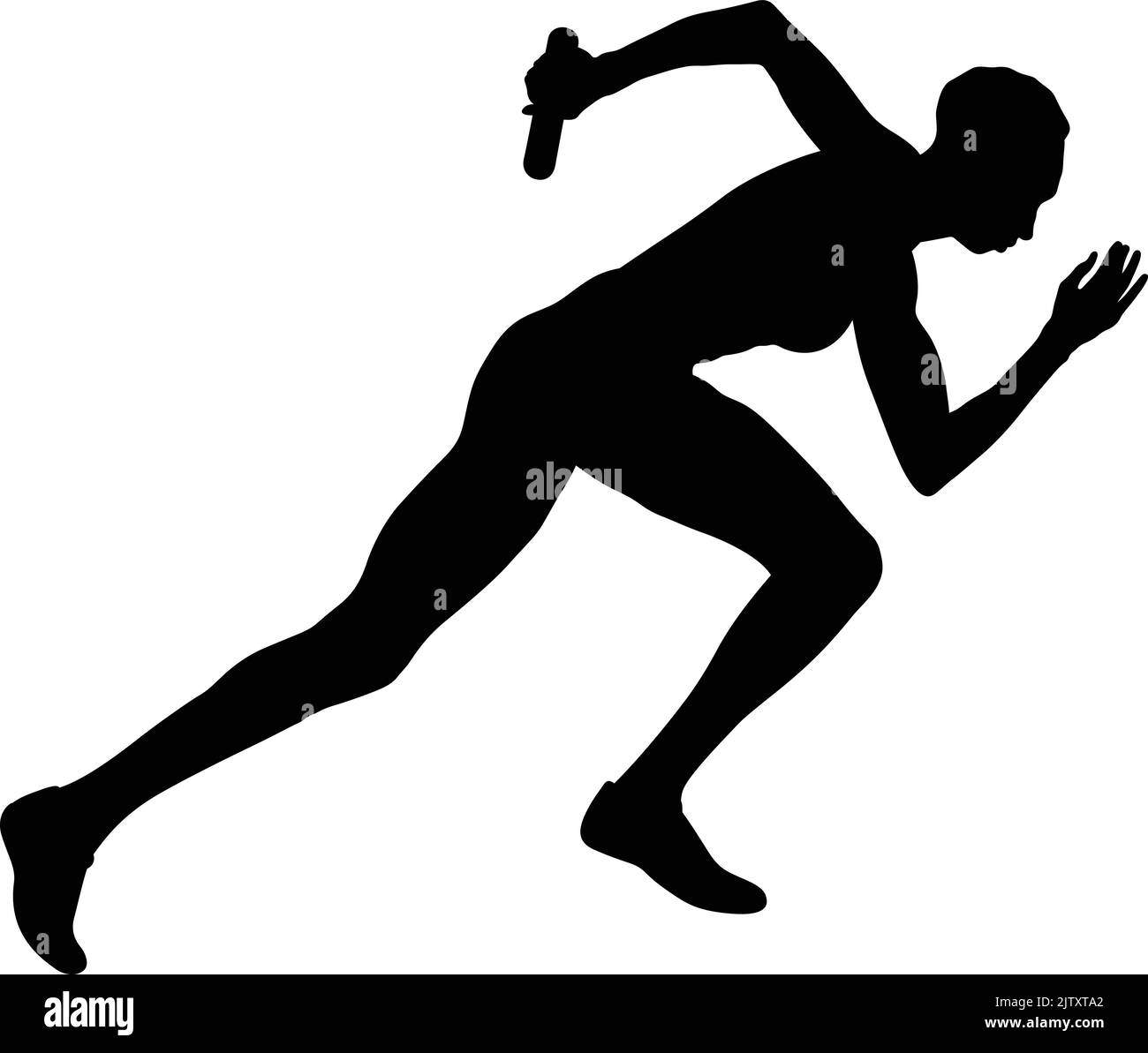 start girl runner running relay race black silhouette Stock Vector