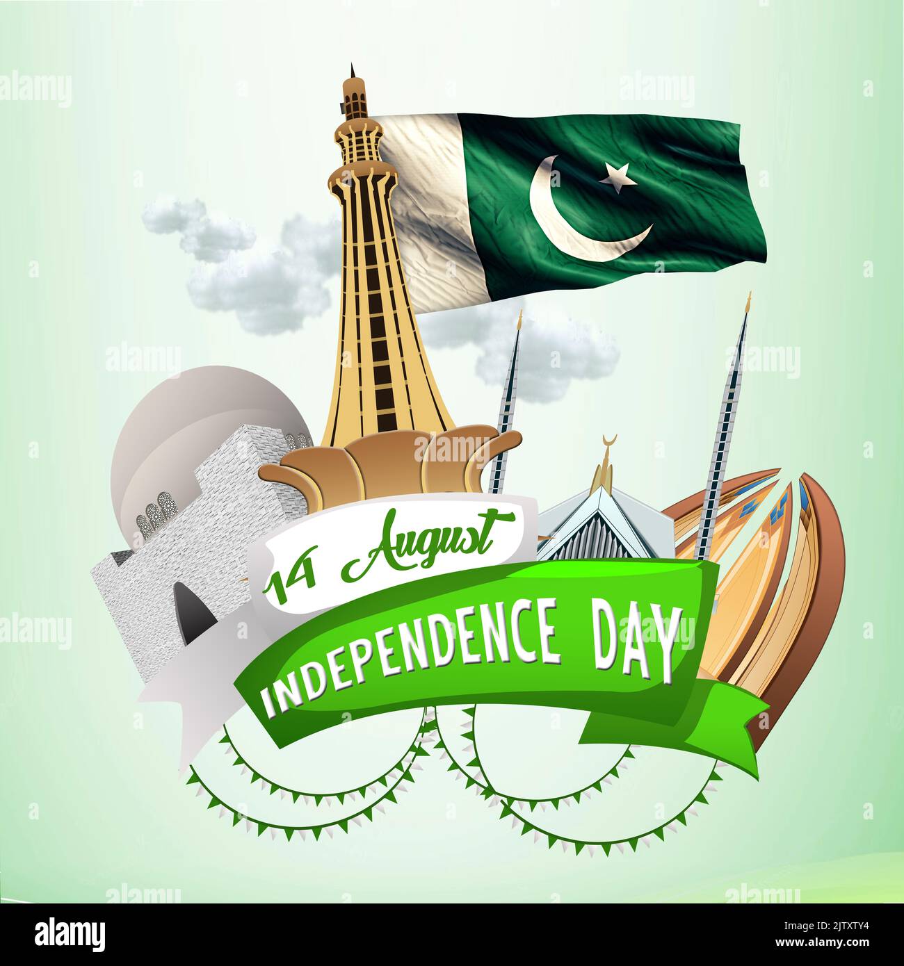 pakistan independence day 14 august pakistan day celebration new illustration poster design Stock Photo