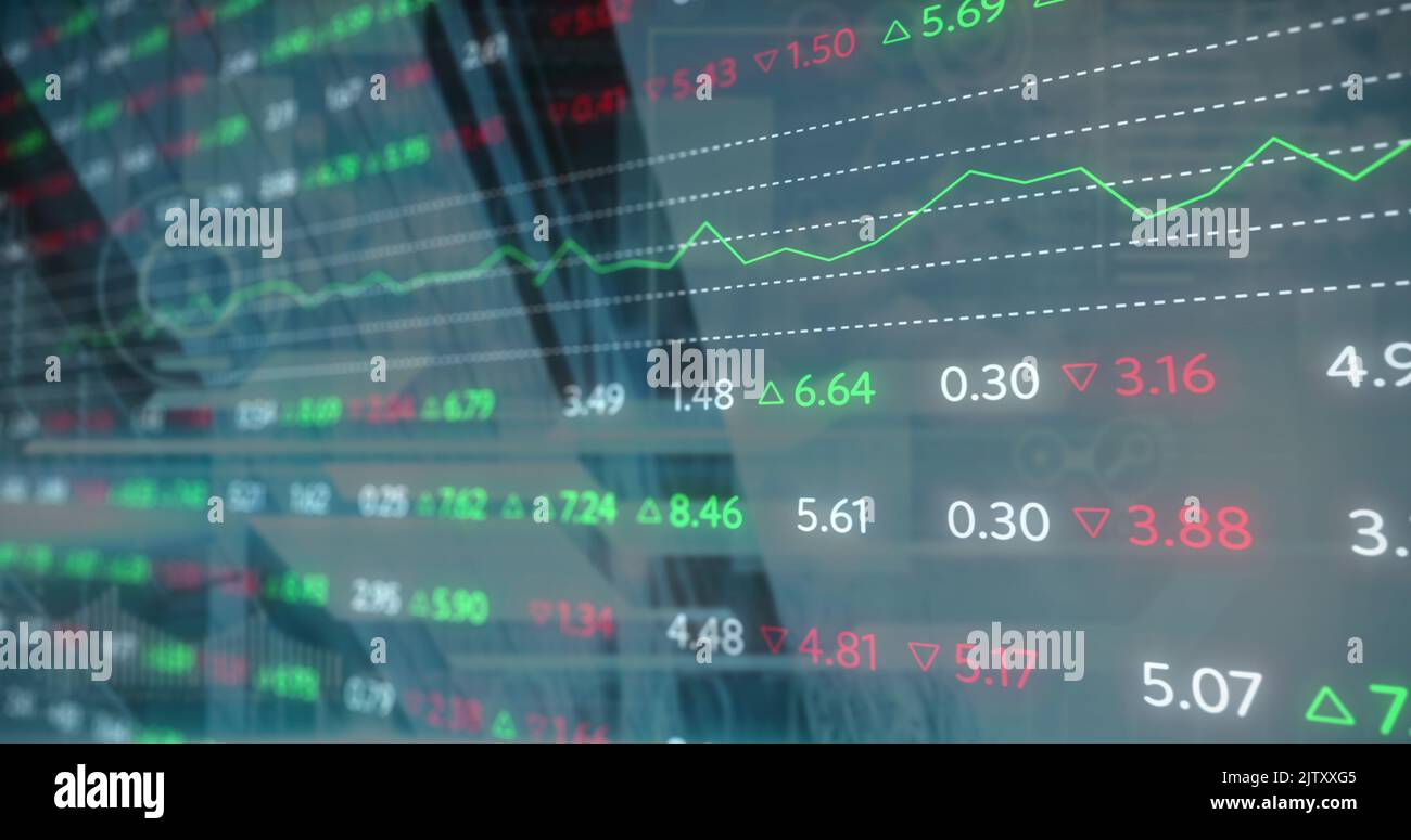 Image of data processing over modern building Stock Photo