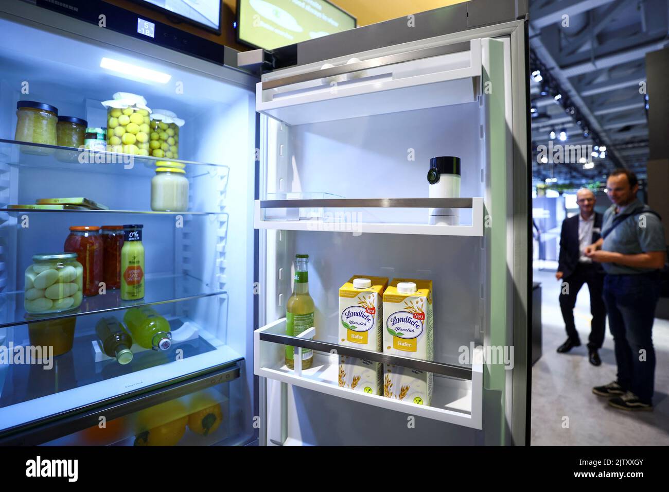 A camera from Liebherr, that is connected to an app for grocery shopping assistance, is placed inside a fridge at the international consumer technology fair IFA in Berlin, Germany September 2, 2022. REUTERS/Lisi Niesner Stock Photo