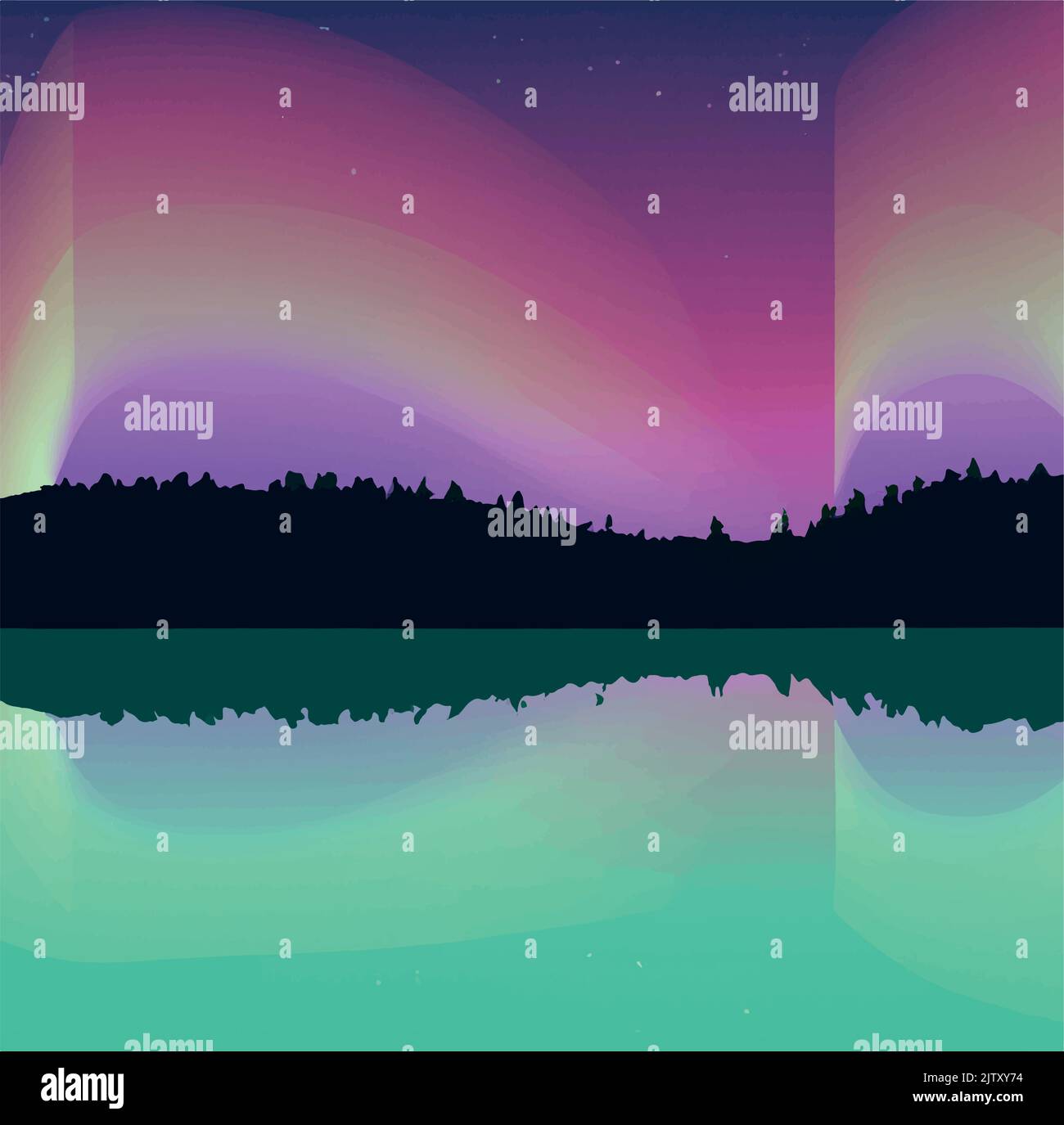 Northern lights, forest, lake and reflection Stock Vector Image & Art
