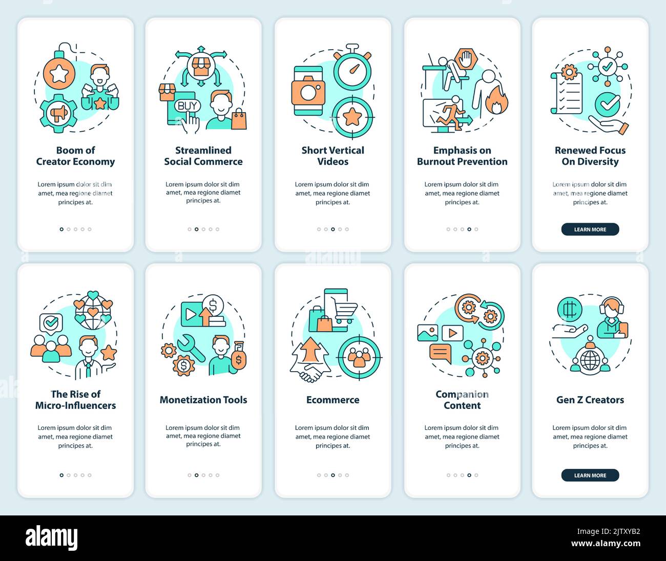 Creator economy onboarding mobile app screen set Stock Vector Image ...