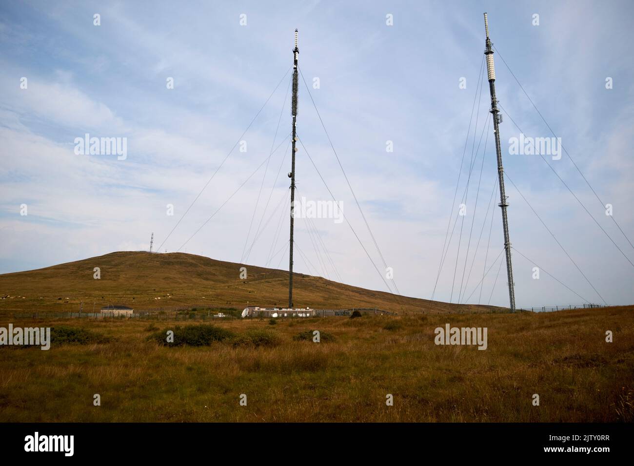 Black mountain transmitting station with the peak of divis mountain in the background in divis and black mountain belfast hills range belfast northern Stock Photo