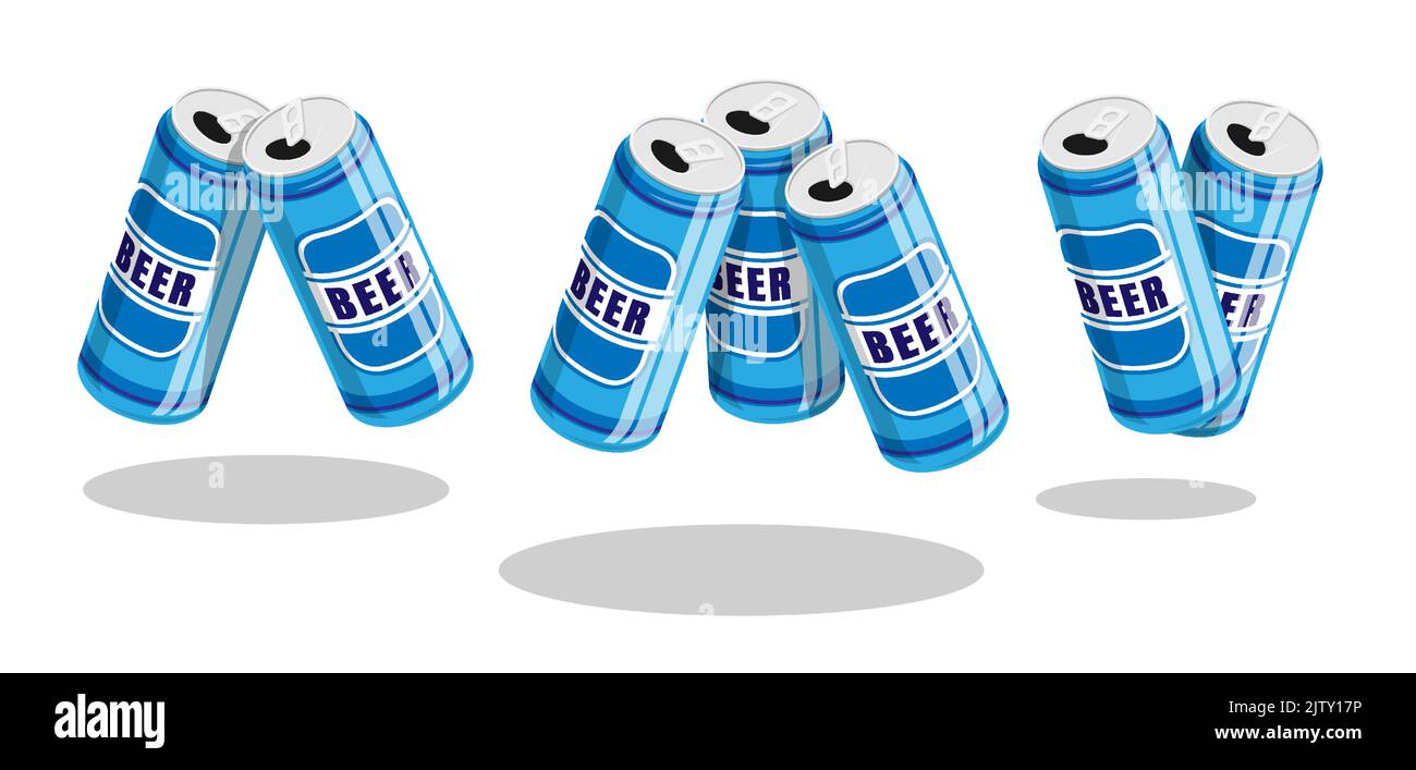 Shiny aluminum cans of cool beer hit each other with a wish. Light alcoholic drinks in aluminum cans. Cartoon vector isolated on white background Stock Vector