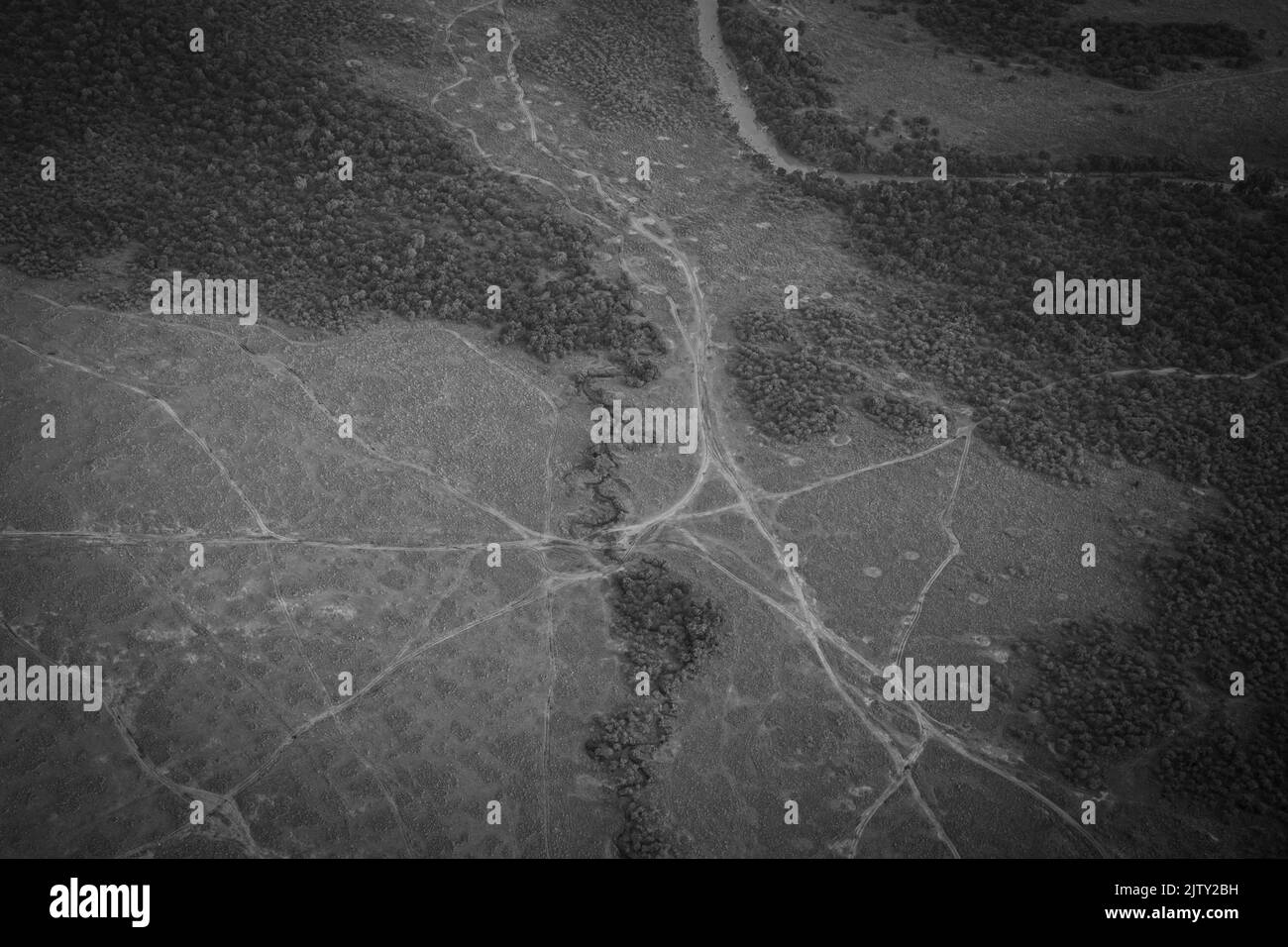 Aerial Images of safari tracks in Masai Mara Stock Photo