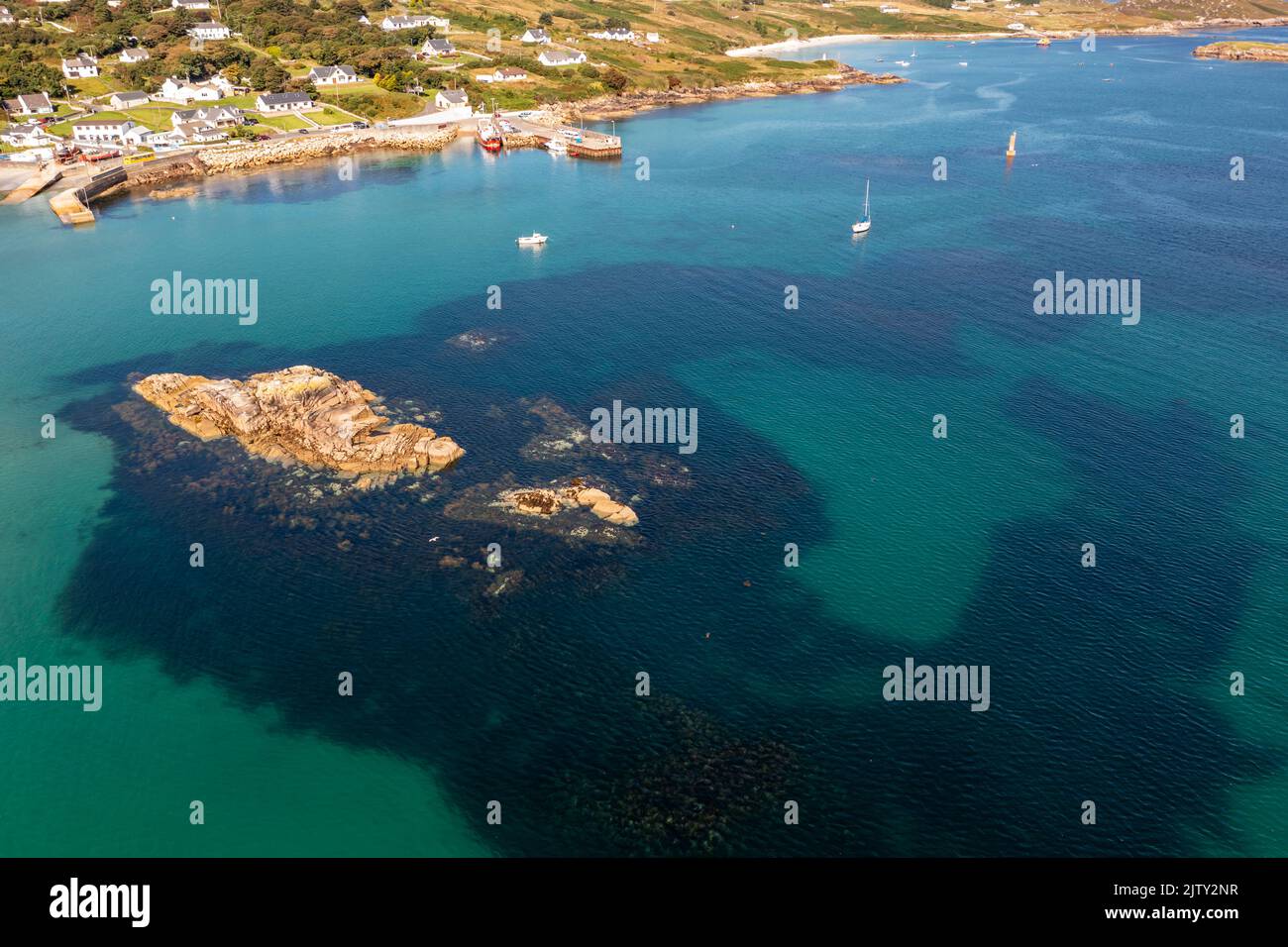 Aerial view of Leabgarrow on Arranmore Island in County Donegal, Republic of Ireland. Stock Photo