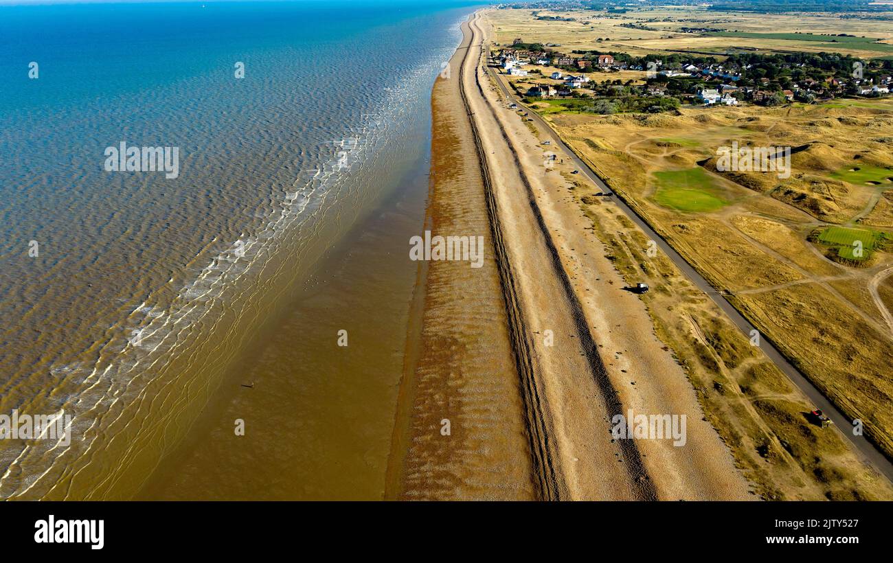 Aerial Panorama of Sandwich Bay Estate, Kent, looking towards Deal. Stock Photo