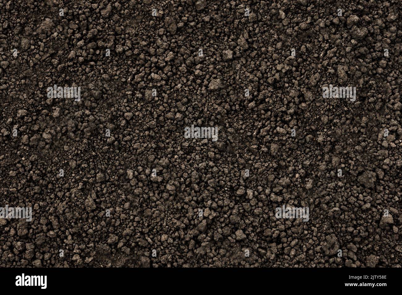 Organic farm soil background top view from above. Background black soil texture ground close up. Ukrainian organic soil ground earth texture dark Stock Photo