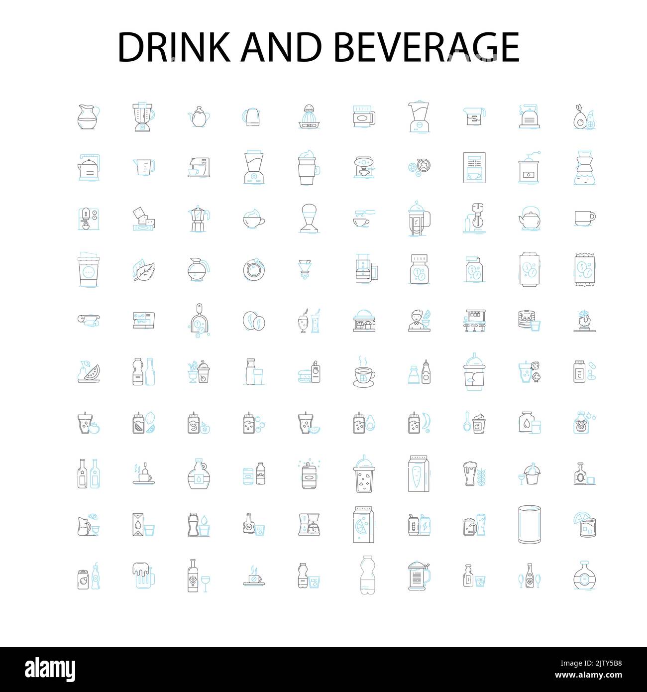 drink and beverage icons, signs, outline symbols, concept linear illustration line collection Stock Vector