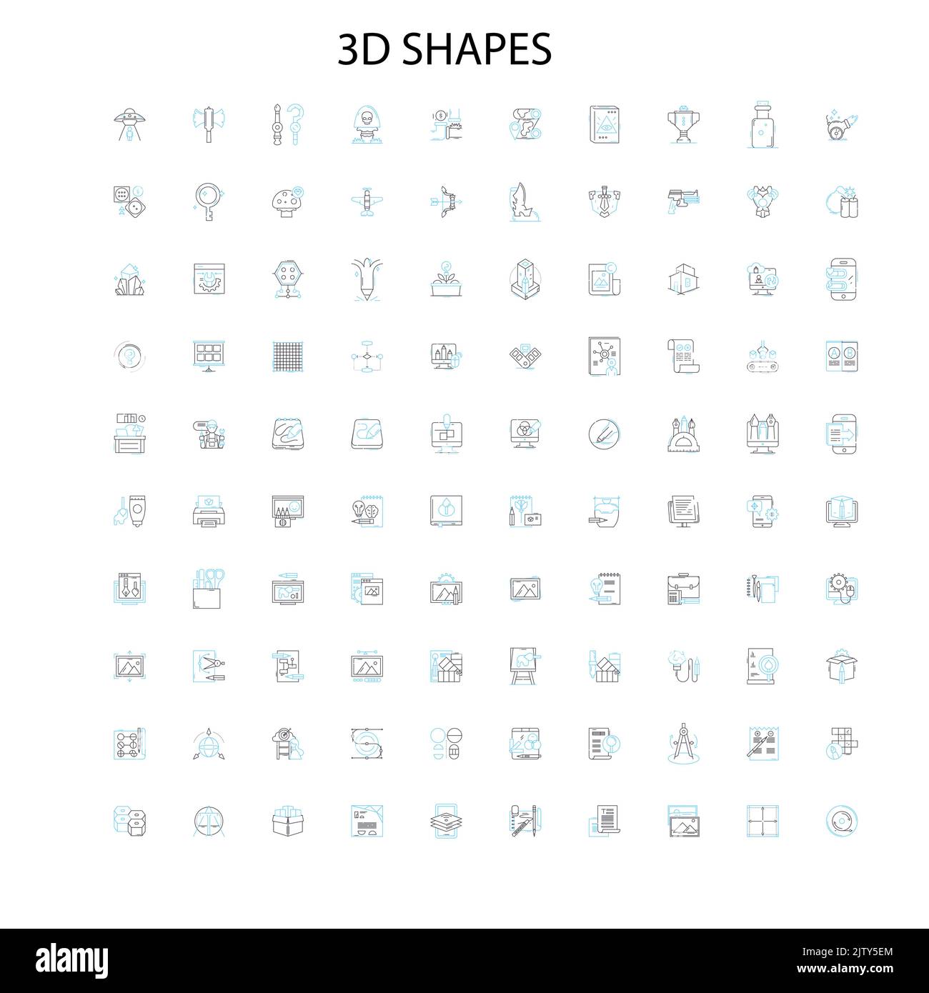 3d shapes icons, signs, outline symbols, concept linear illustration ...