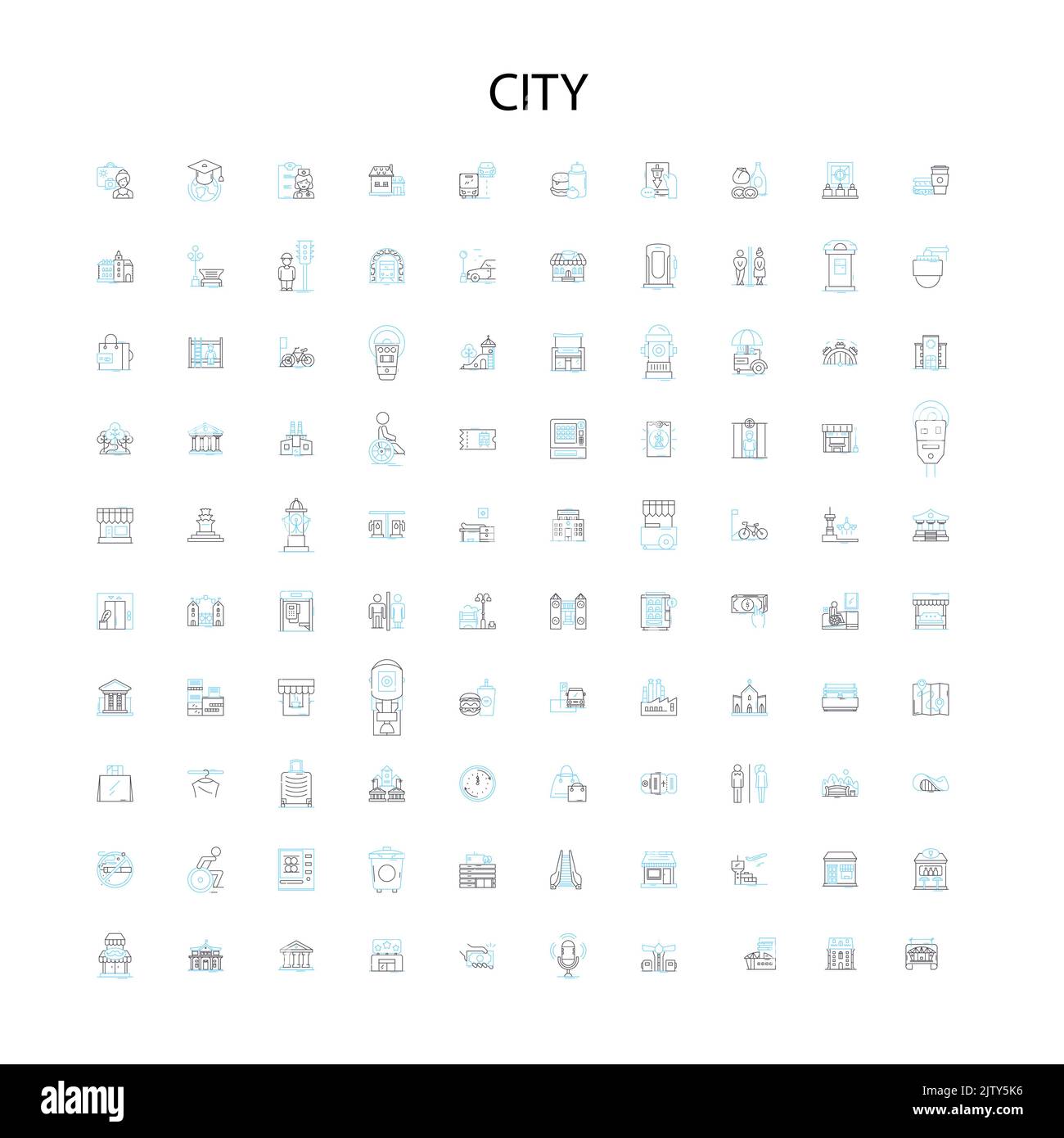 city icons, signs, outline symbols, concept linear illustration line collection Stock Vector