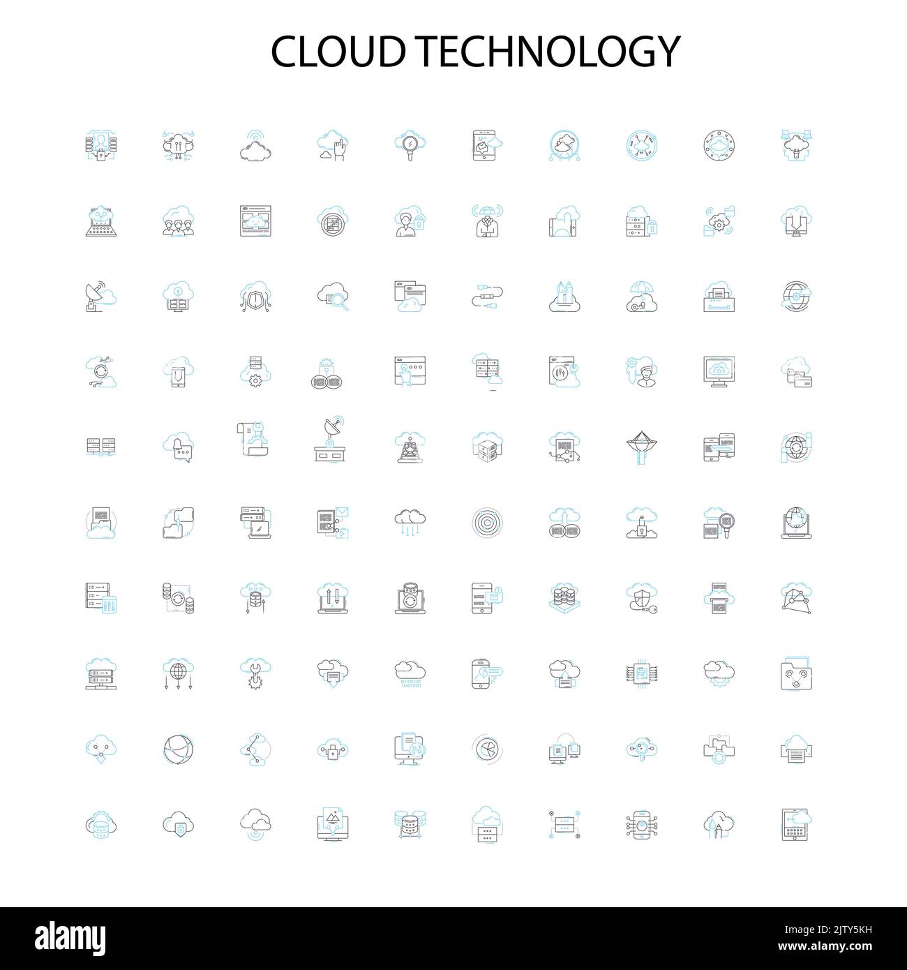 cloud technology icons, signs, outline symbols, concept linear illustration line collection Stock Vector