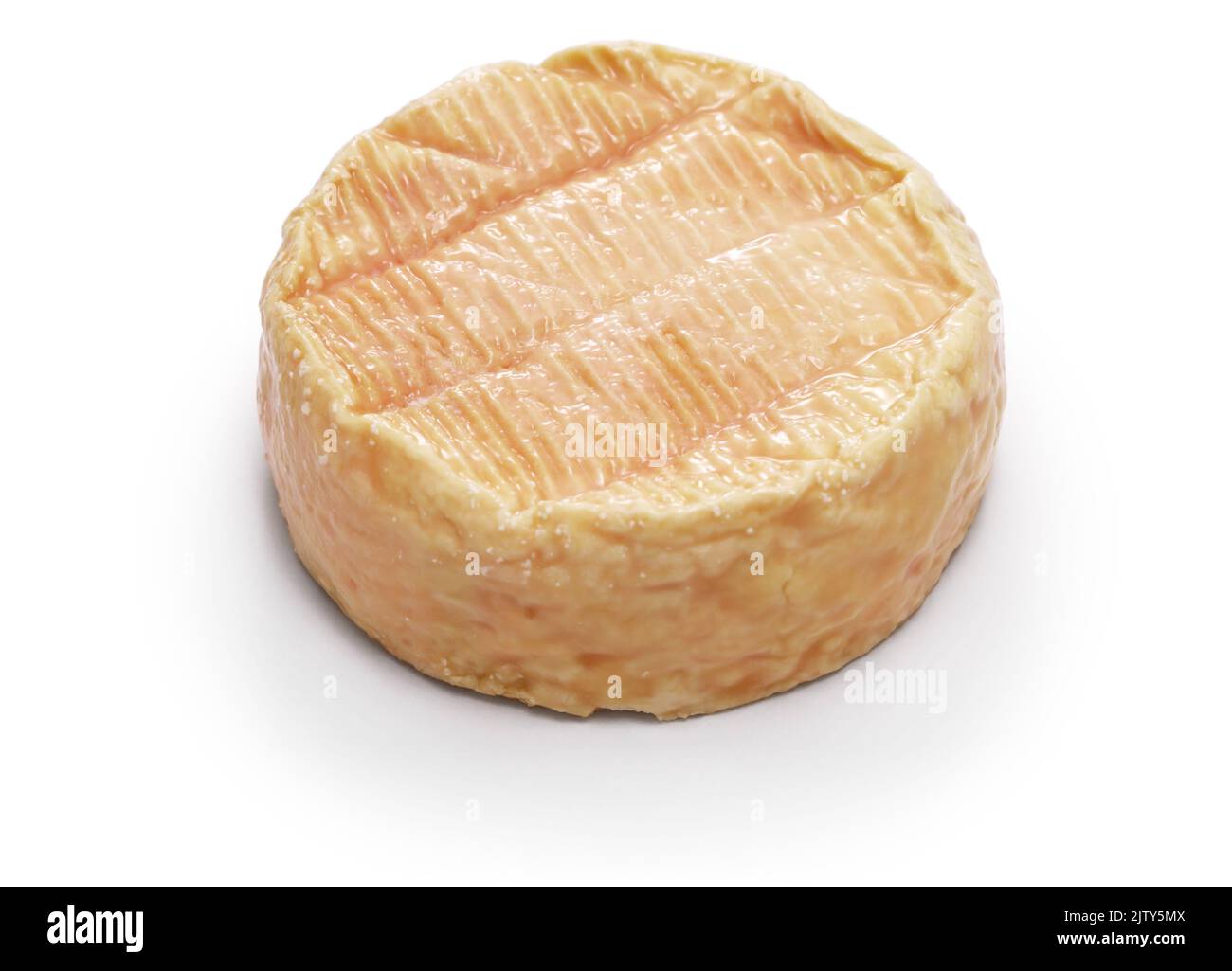 Munster (washed rind cheese from Alsace, France ) isolated on white background Stock Photo
