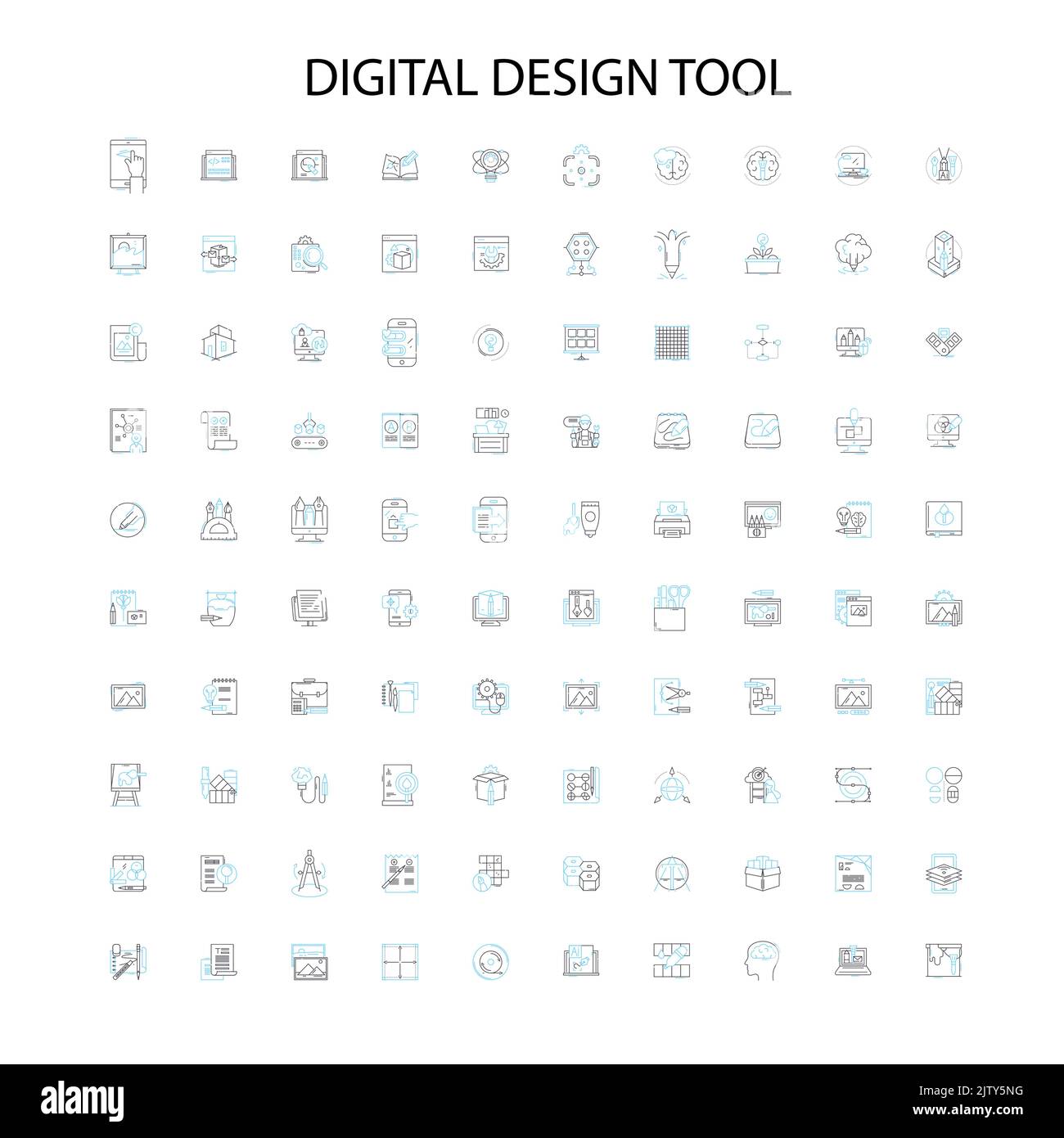 digital design tool icons, signs, outline symbols, concept linear illustration line collection Stock Vector