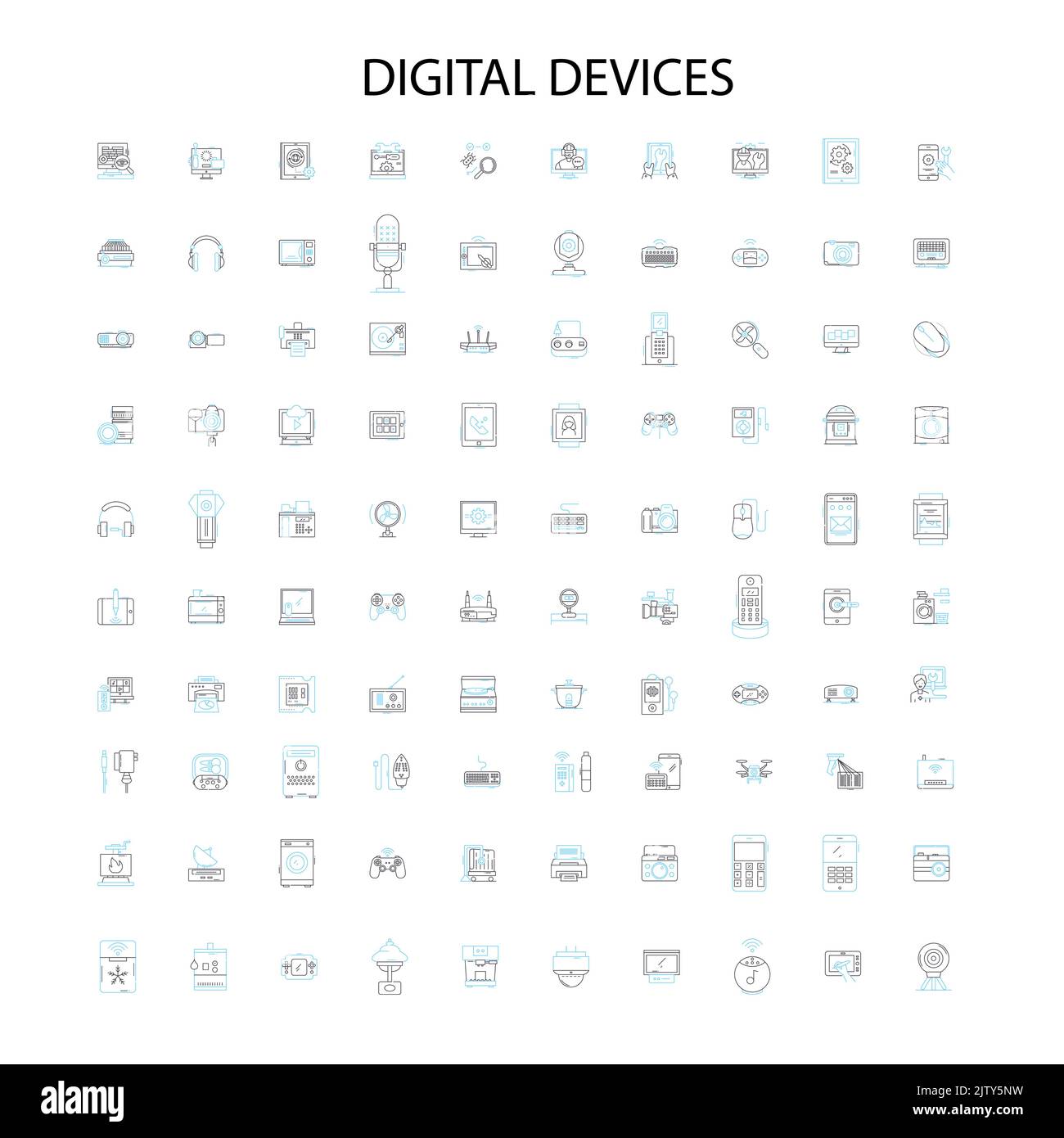 digital devices icons, signs, outline symbols, concept linear ...
