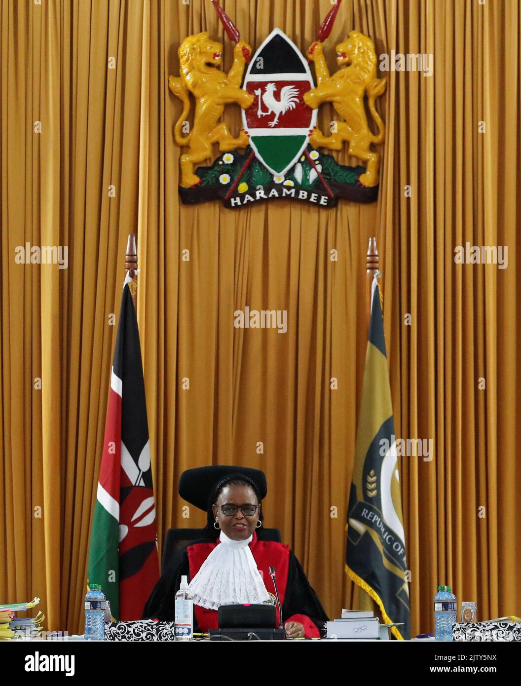 Kenya's Chief Justice Martha Koome attends the final hearing day over a petition seeking to invalidate the outcome of the recent presidential election, at the Supreme Court in Nairobi, Kenya September 2, 2022. REUTERS/Thomas Mukoya Stock Photo