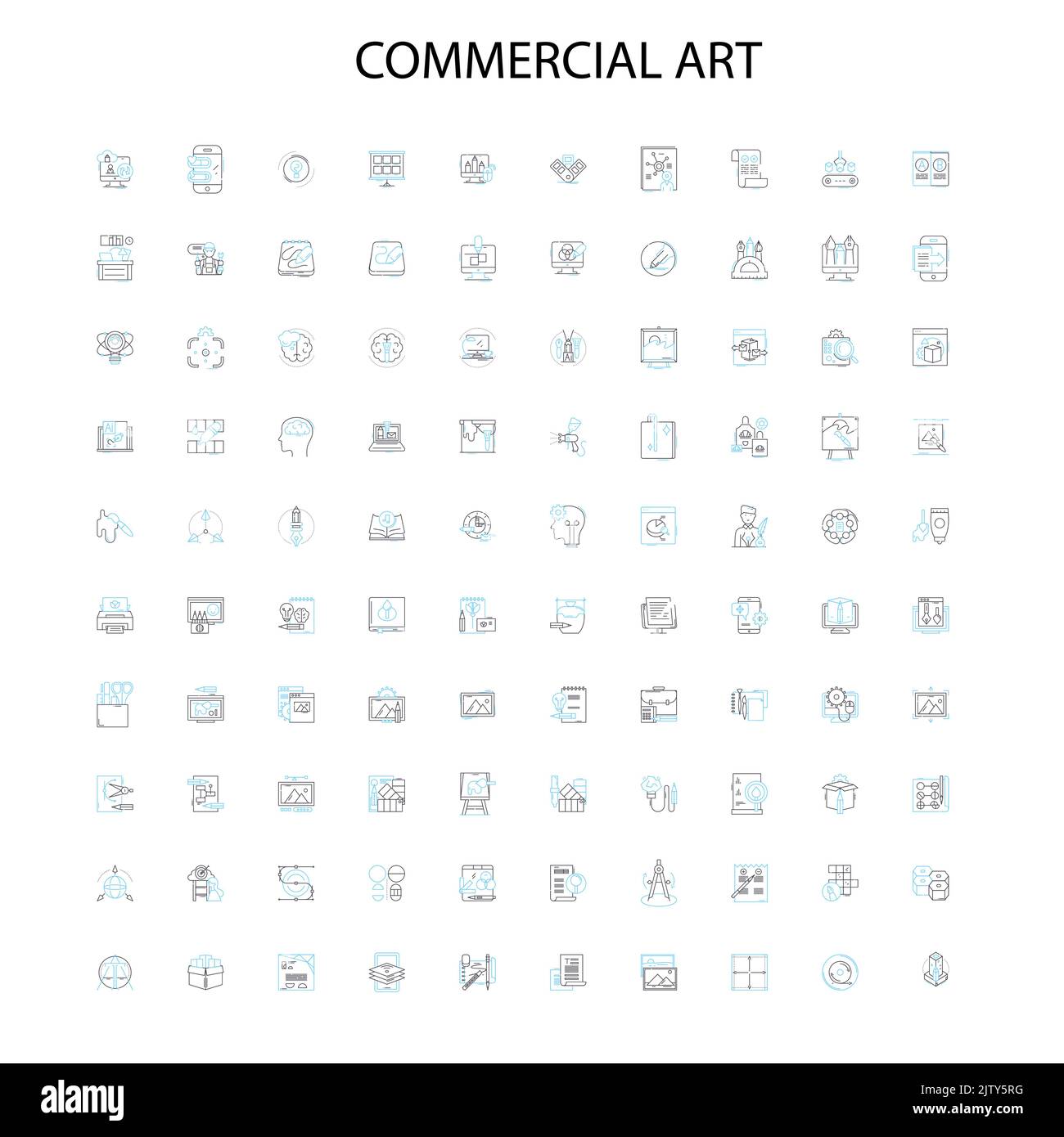 commercial art icons, signs, outline symbols, concept linear illustration line collection Stock Vector