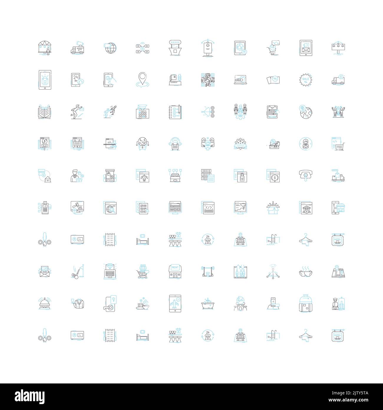 24 hour service icons, signs, outline symbols, concept linear illustration line collection Stock Vector