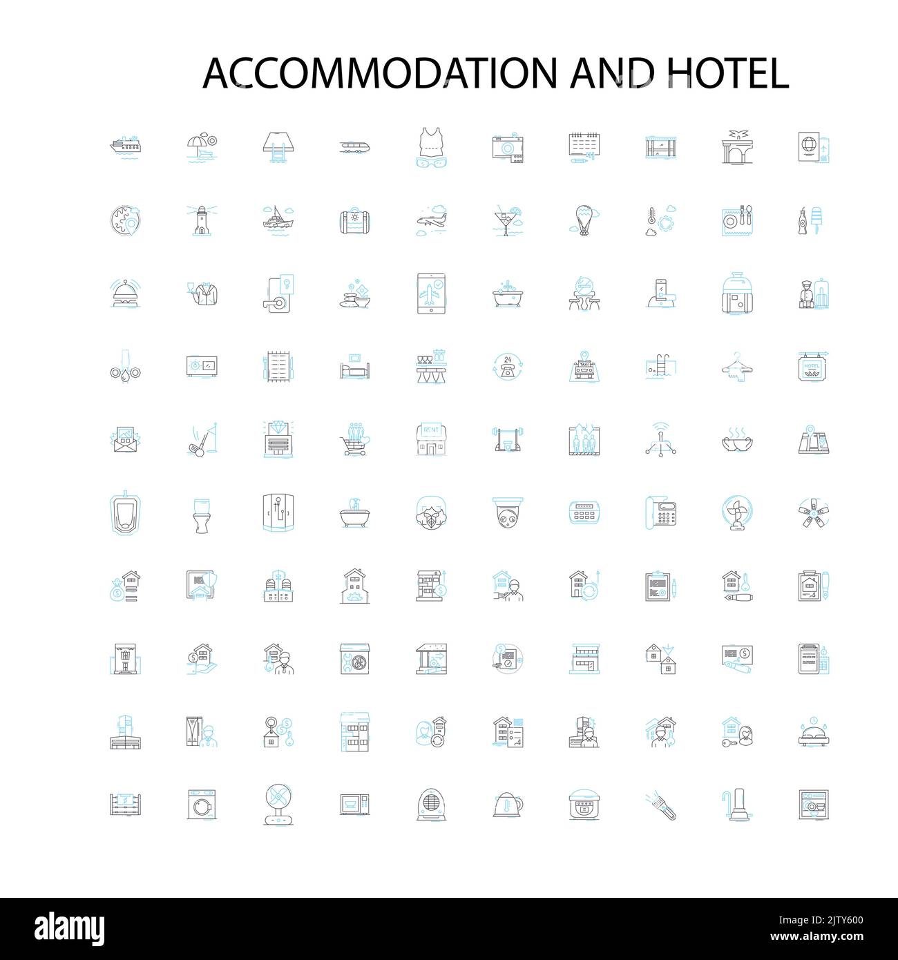 accommodation and hotel icons, signs, outline symbols, concept linear illustration line collection Stock Vector