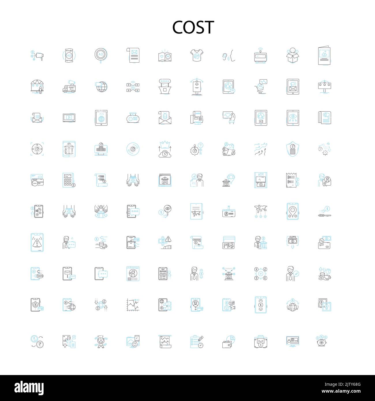 cost icons, signs, outline symbols, concept linear illustration line collection Stock Vector