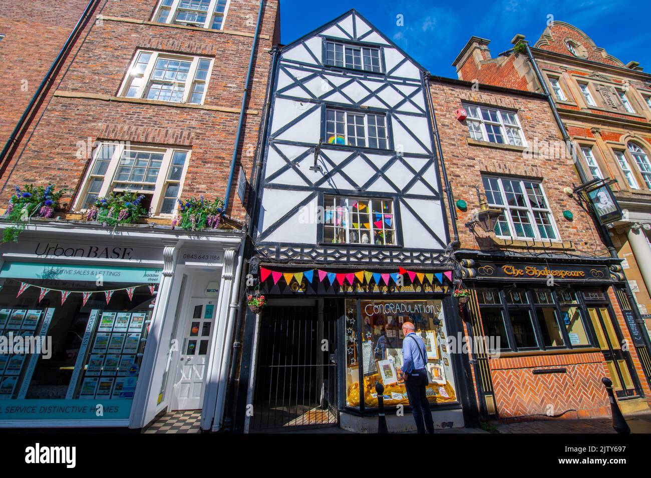 Historic commercial buildings on Saddler Street in historic city center