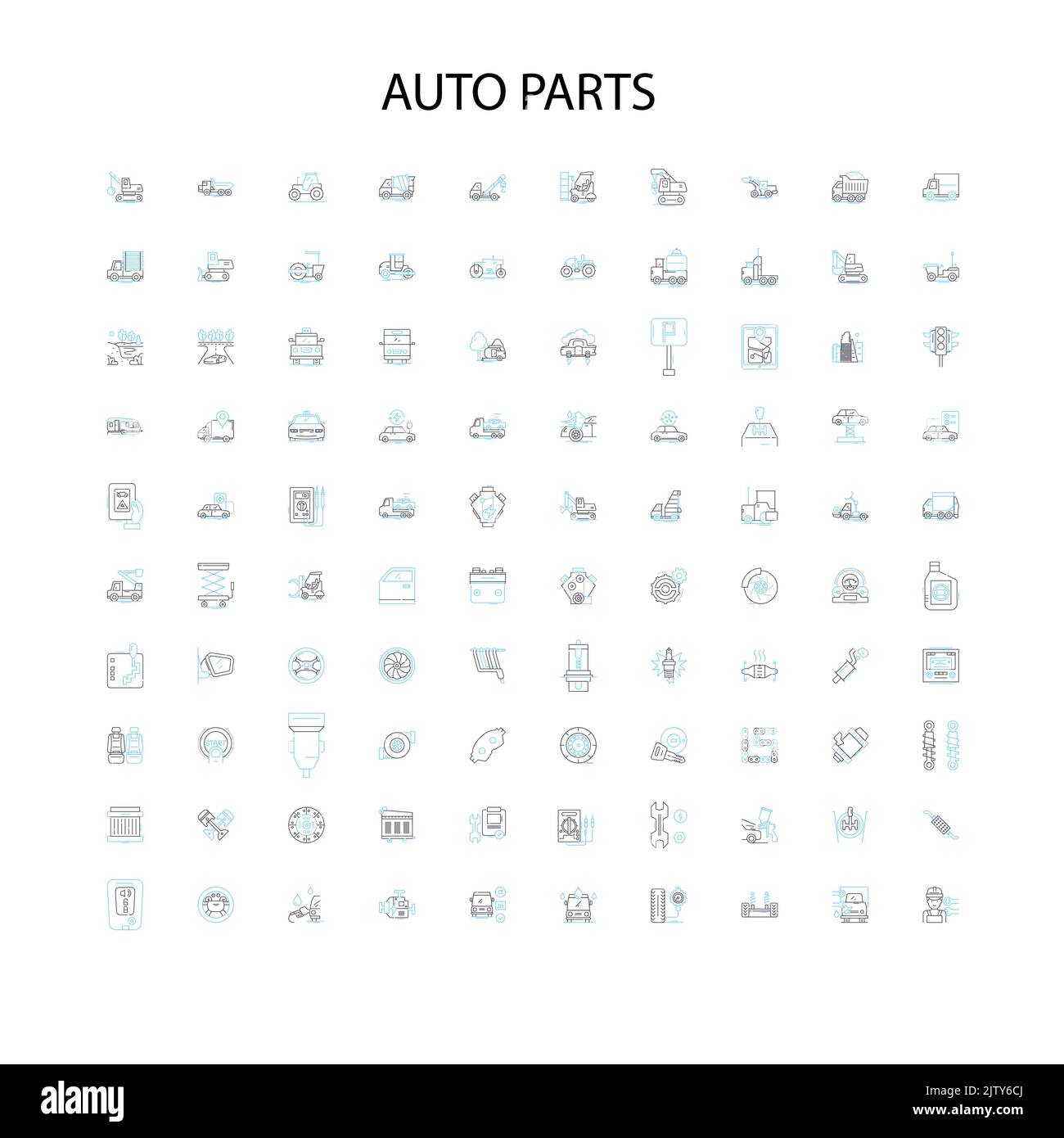 auto parts icons, signs, outline symbols, concept linear illustration line collection Stock Vector