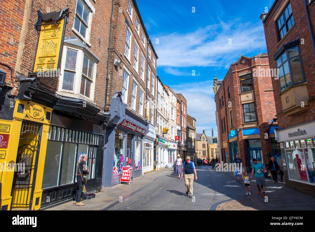 Historic commercial buildings on Saddler Street in historic city center