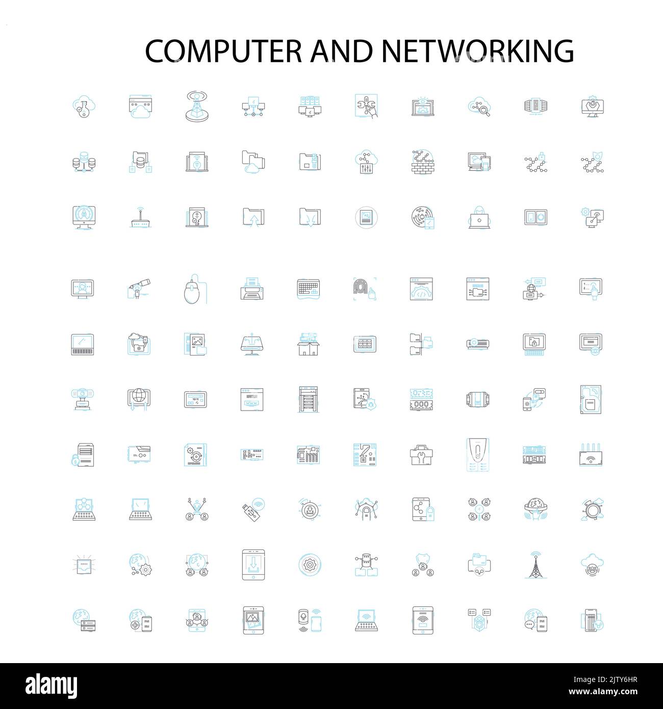 computer and networking icons, signs, outline symbols, concept linear illustration line collection Stock Vector