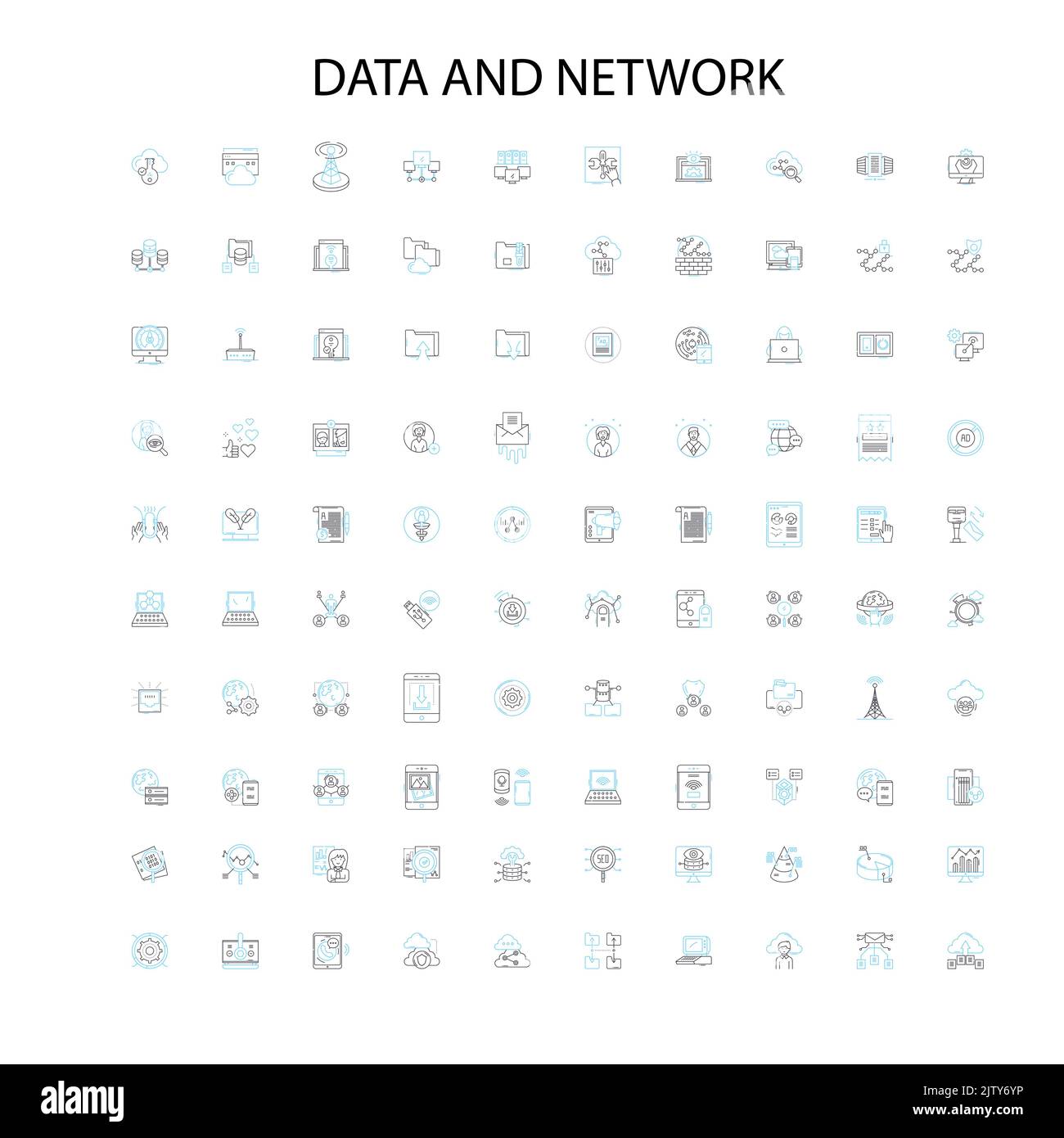 data and network icons, signs, outline symbols, concept linear illustration line collection Stock Vector