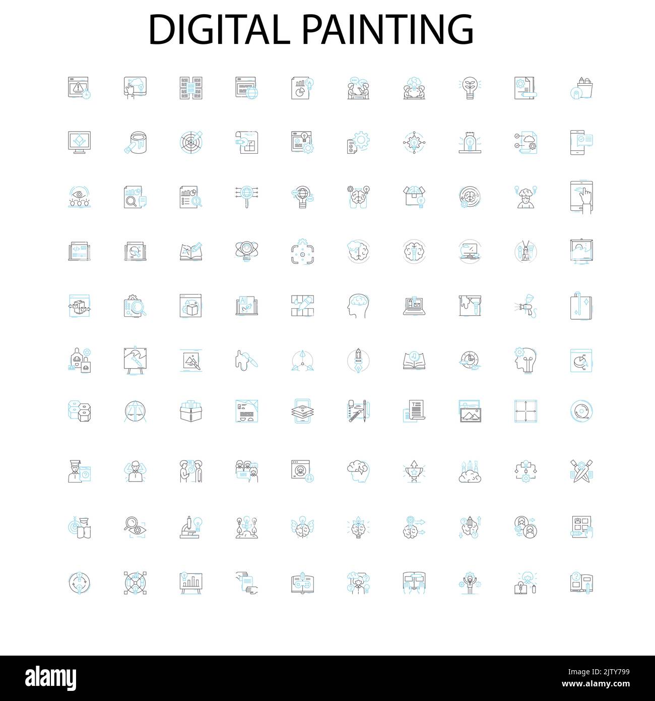digital painting icons, signs, outline symbols, concept linear illustration line collection Stock Vector