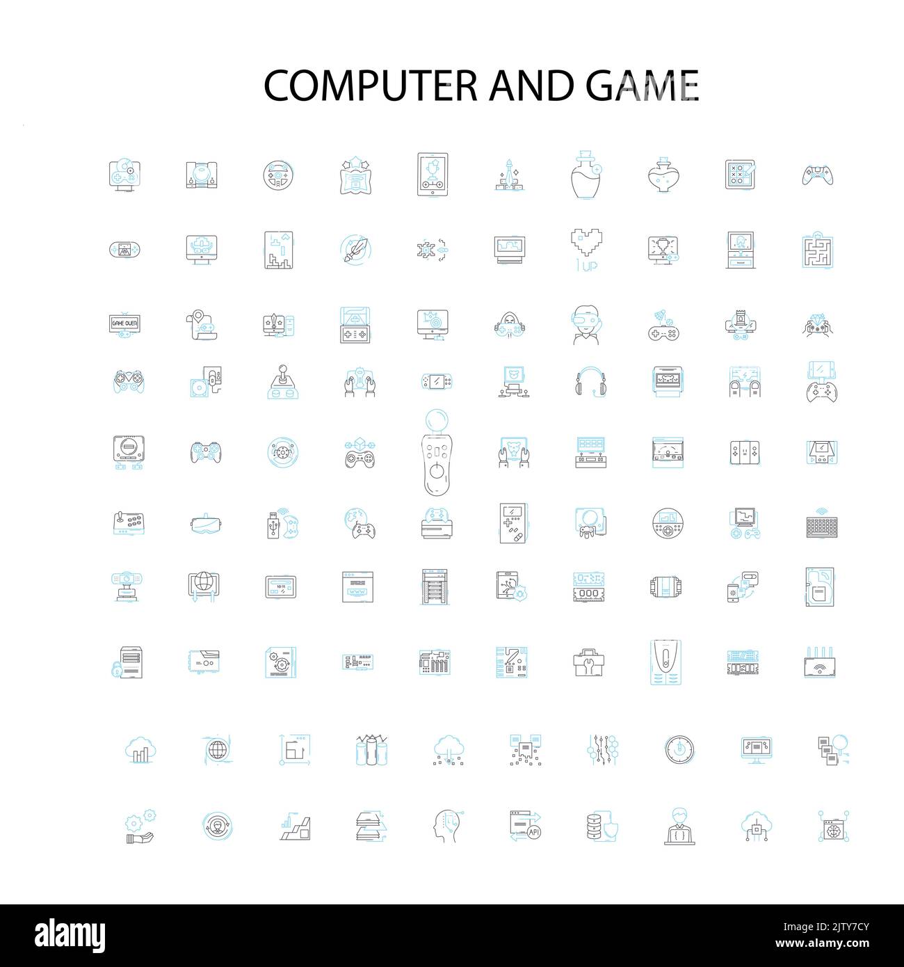 computer and game icons, signs, outline symbols, concept linear illustration line collection Stock Vector