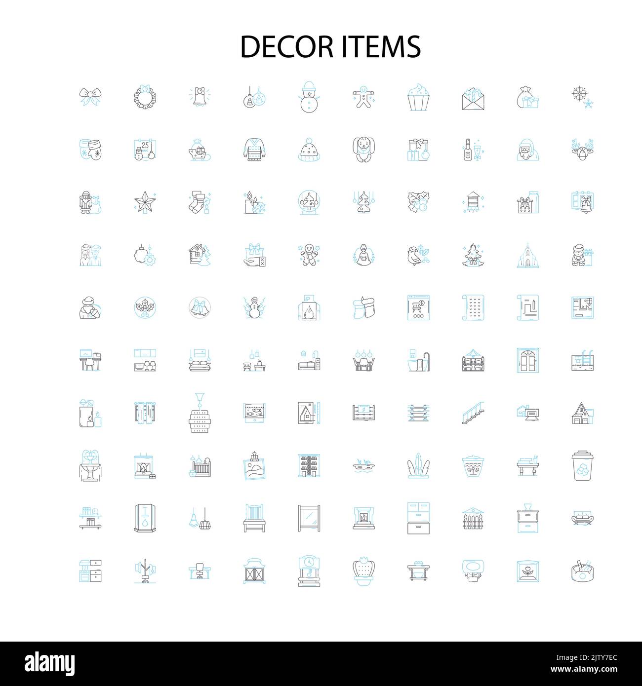 decor items icons, signs, outline symbols, concept linear illustration line collection Stock Vector