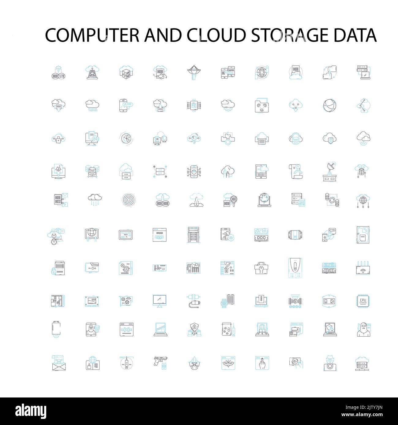 computer and cloud storage data icons, signs, outline symbols, concept linear illustration line collection Stock Vector