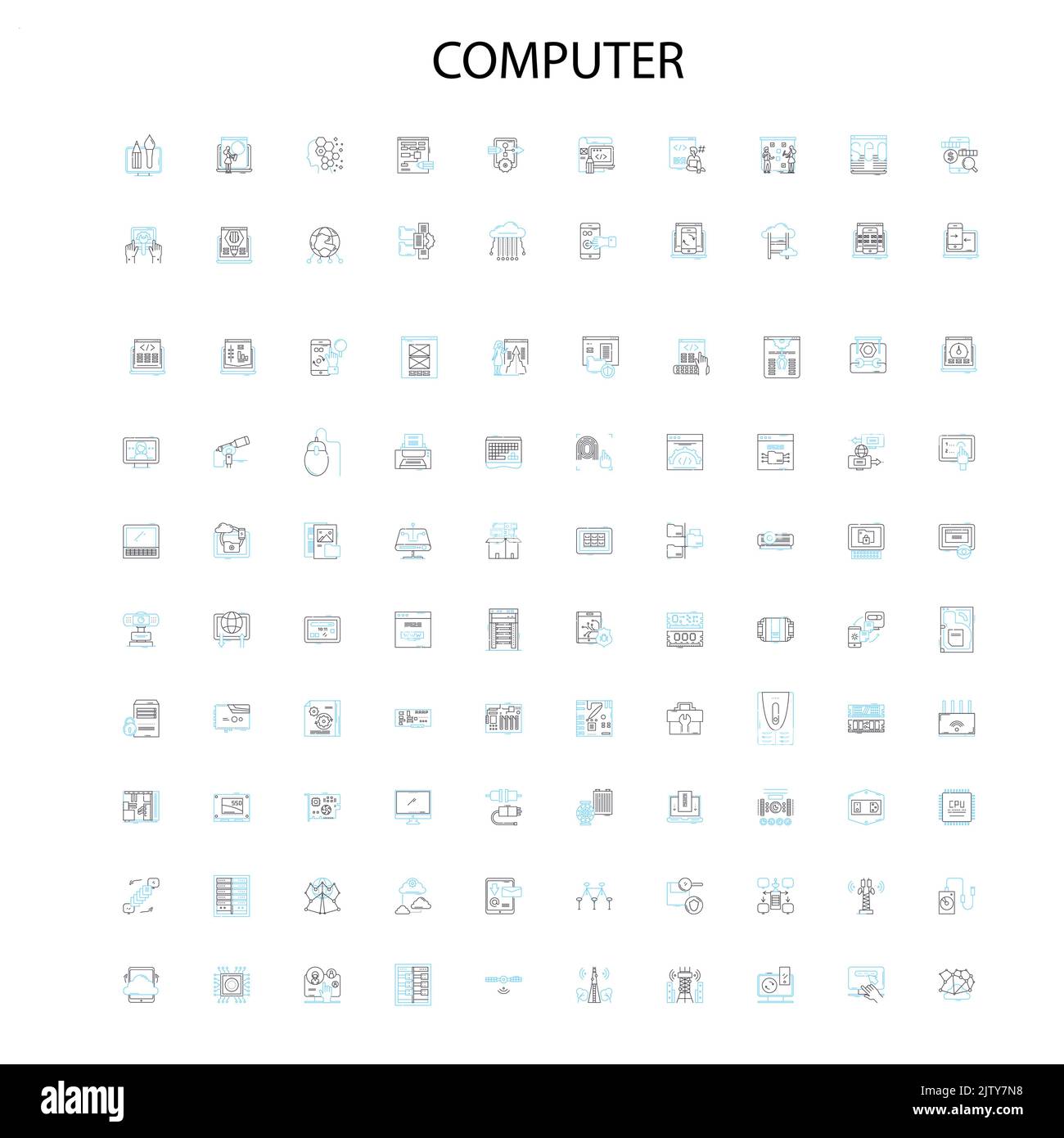 computer icons, signs, outline symbols, concept linear illustration line collection Stock Vector