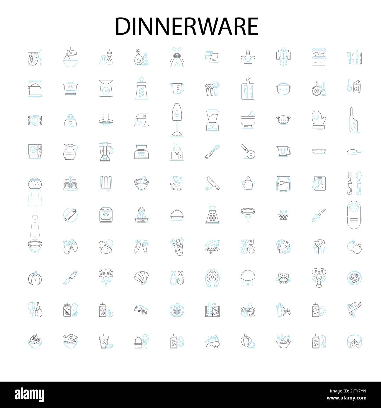 dinnerware icons, signs, outline symbols, concept linear illustration line collection Stock