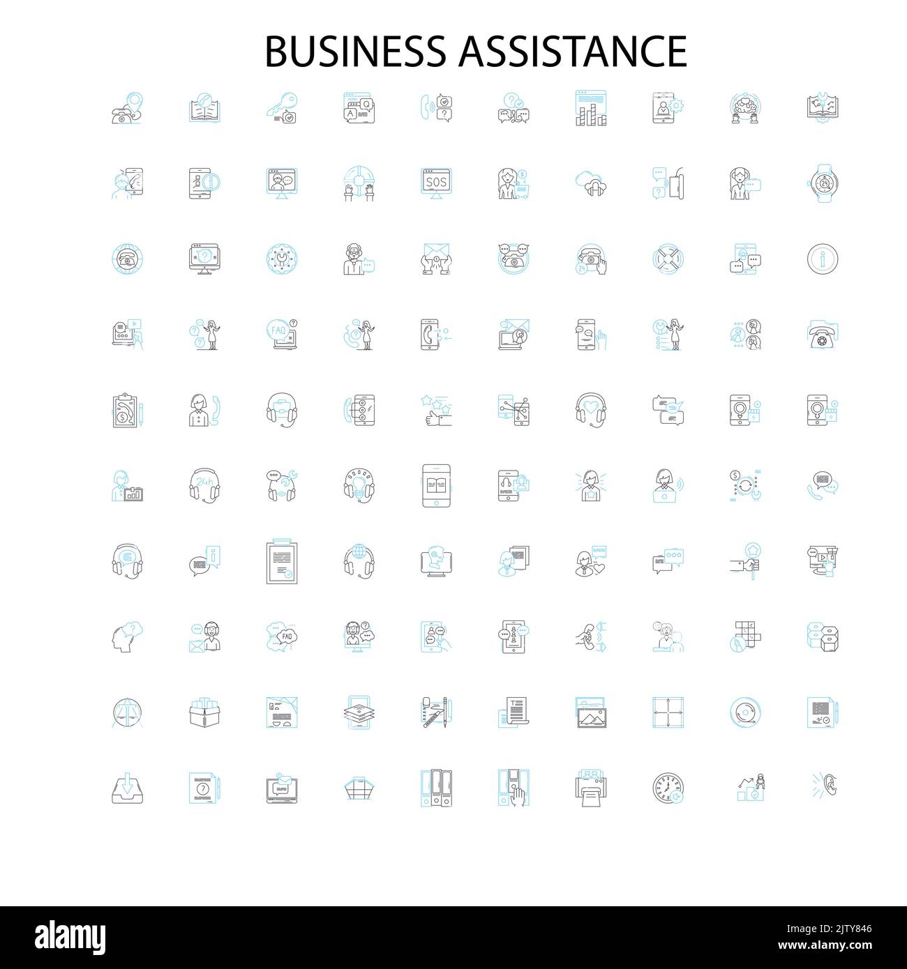 business assistance icons, signs, outline symbols, concept linear illustration line collection Stock Vector
